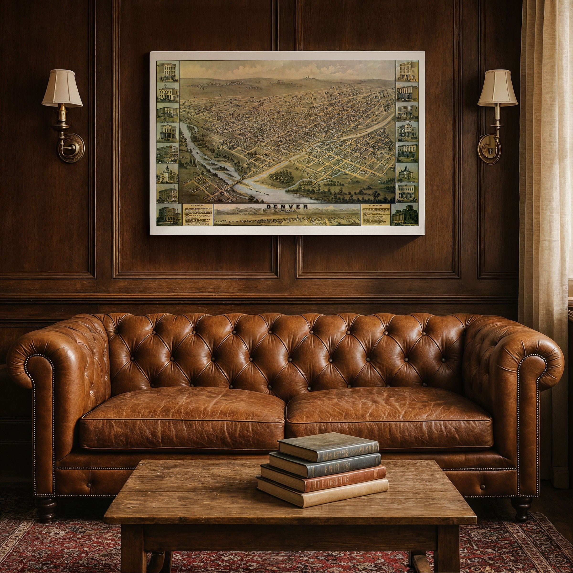 Denver Colorado Map - 1874 Bird's-Eye View Historic Mile High City Map - Archive Prints