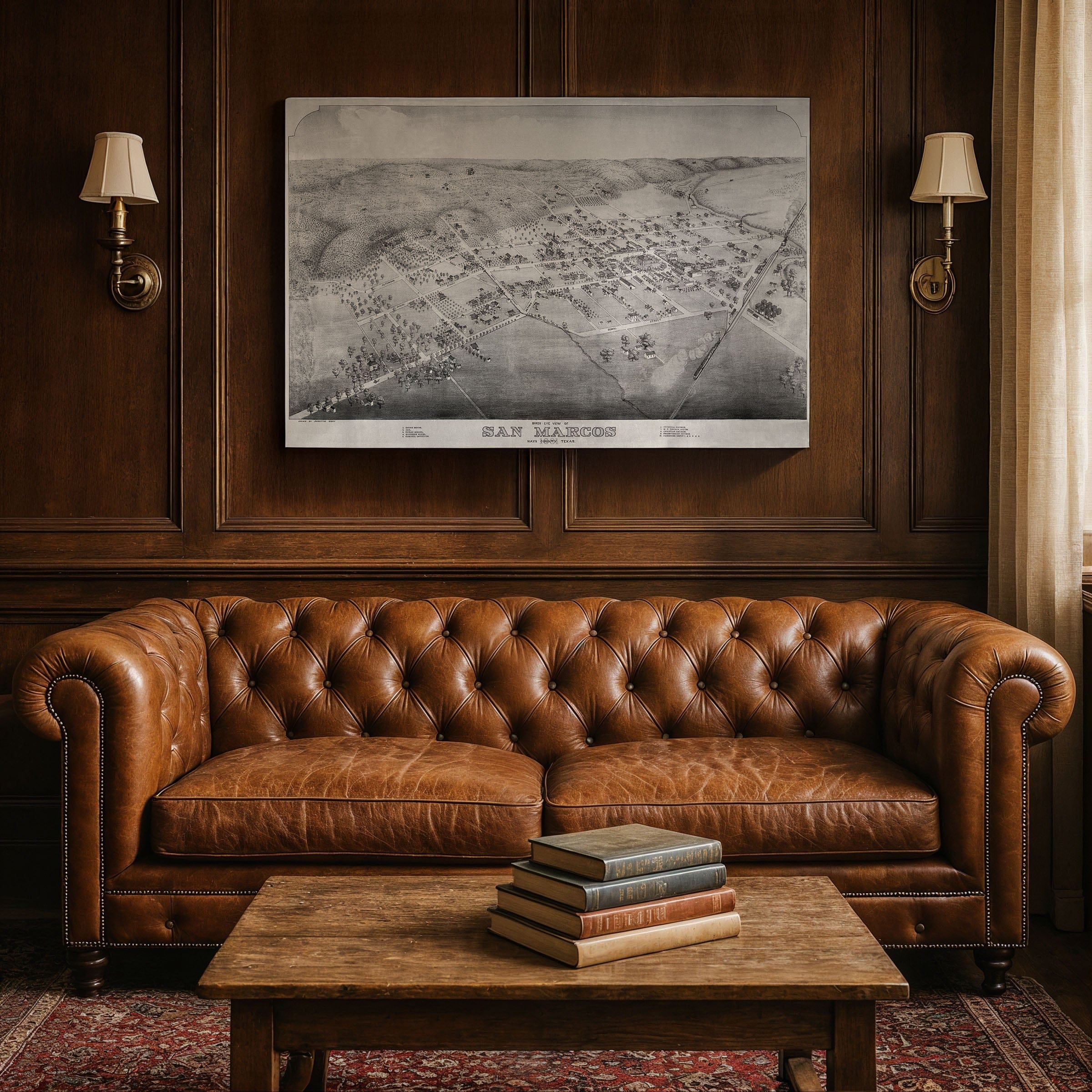 San Marcos Vintage Map - 1881 Bird's-Eye View of Texas - Archive Prints