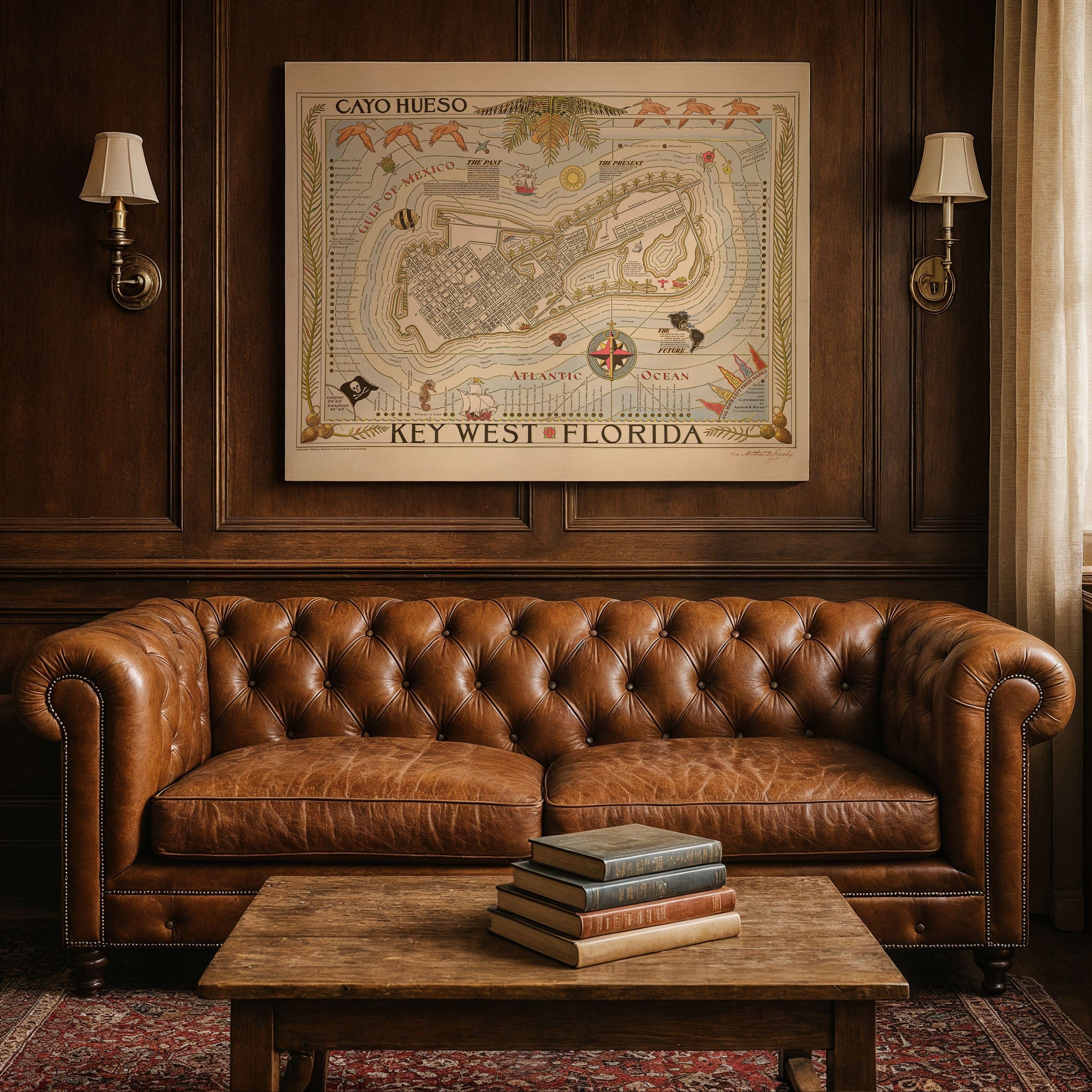 Key West Florida Map - 1935 Cayo Hueso Illustrated Historic Map - Archive Prints