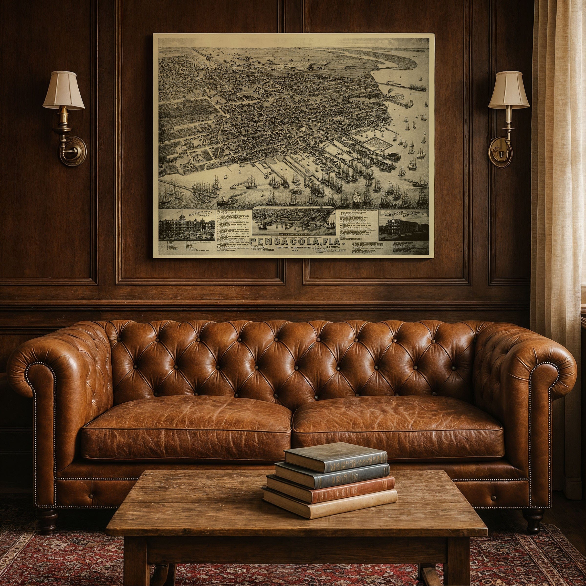 Pensacola, Florida Map - 1885 Bird's-Eye View Historic Gulf Coast Map - Archive Prints