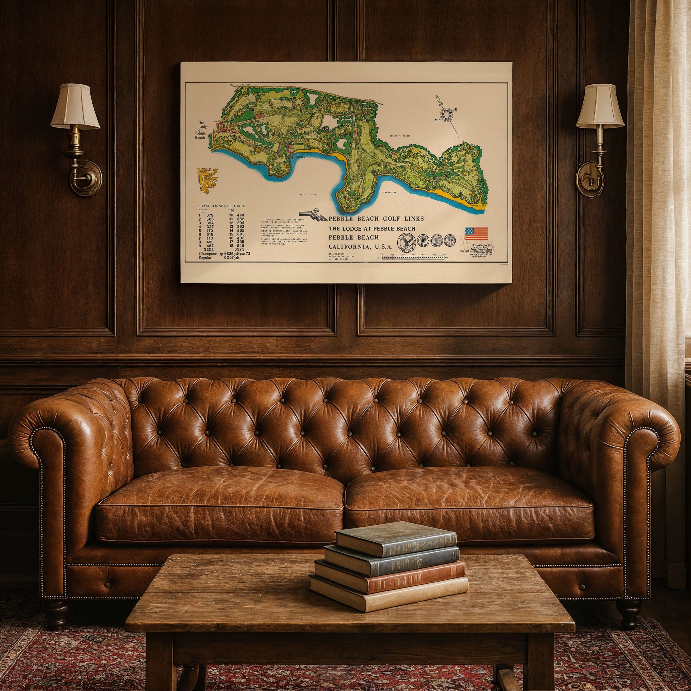 Pebble Beach Golf Links Map c.1968