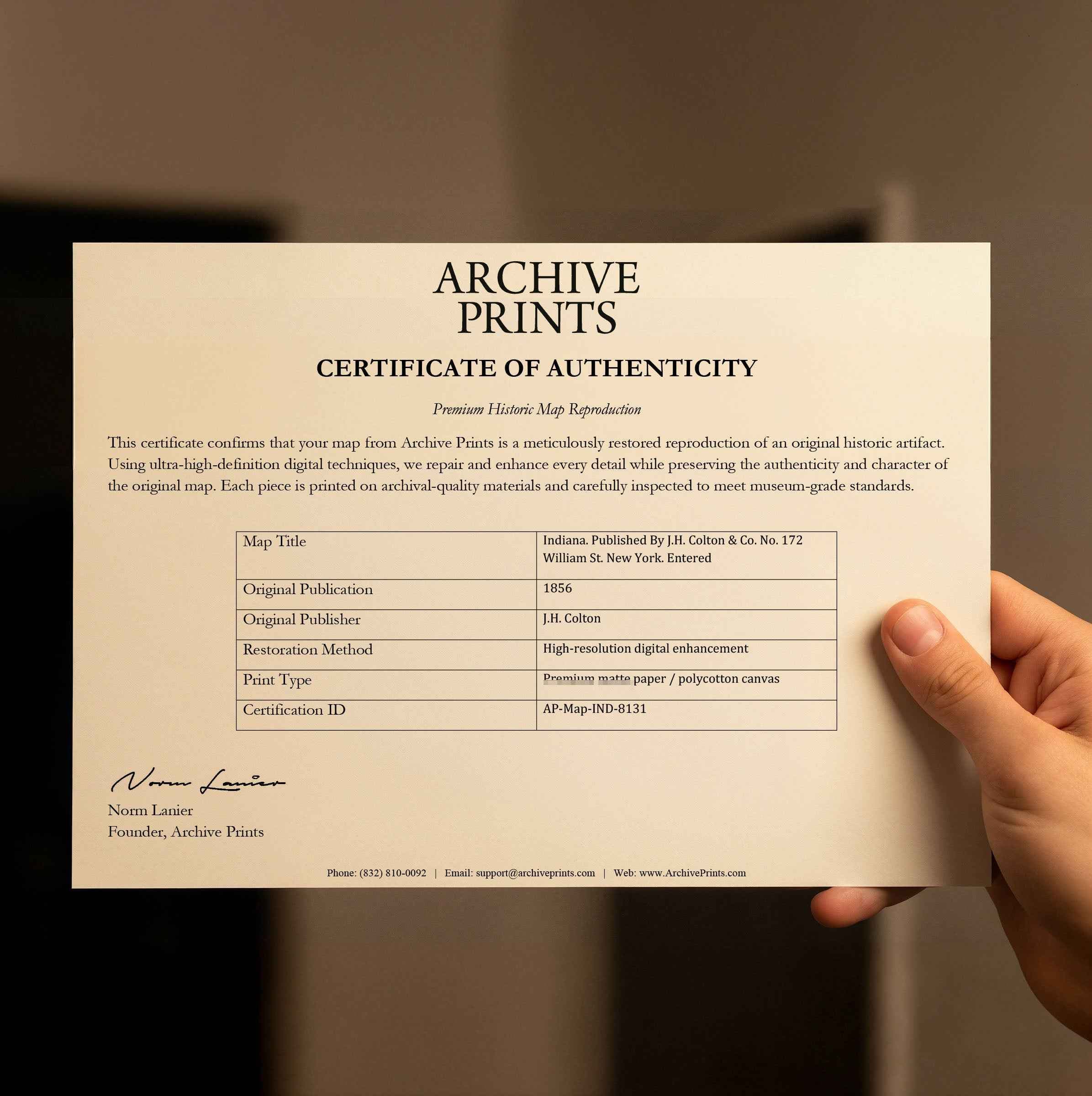 1856 Indiana Map - Vintage State Map by Colton (Restored) for Collectors