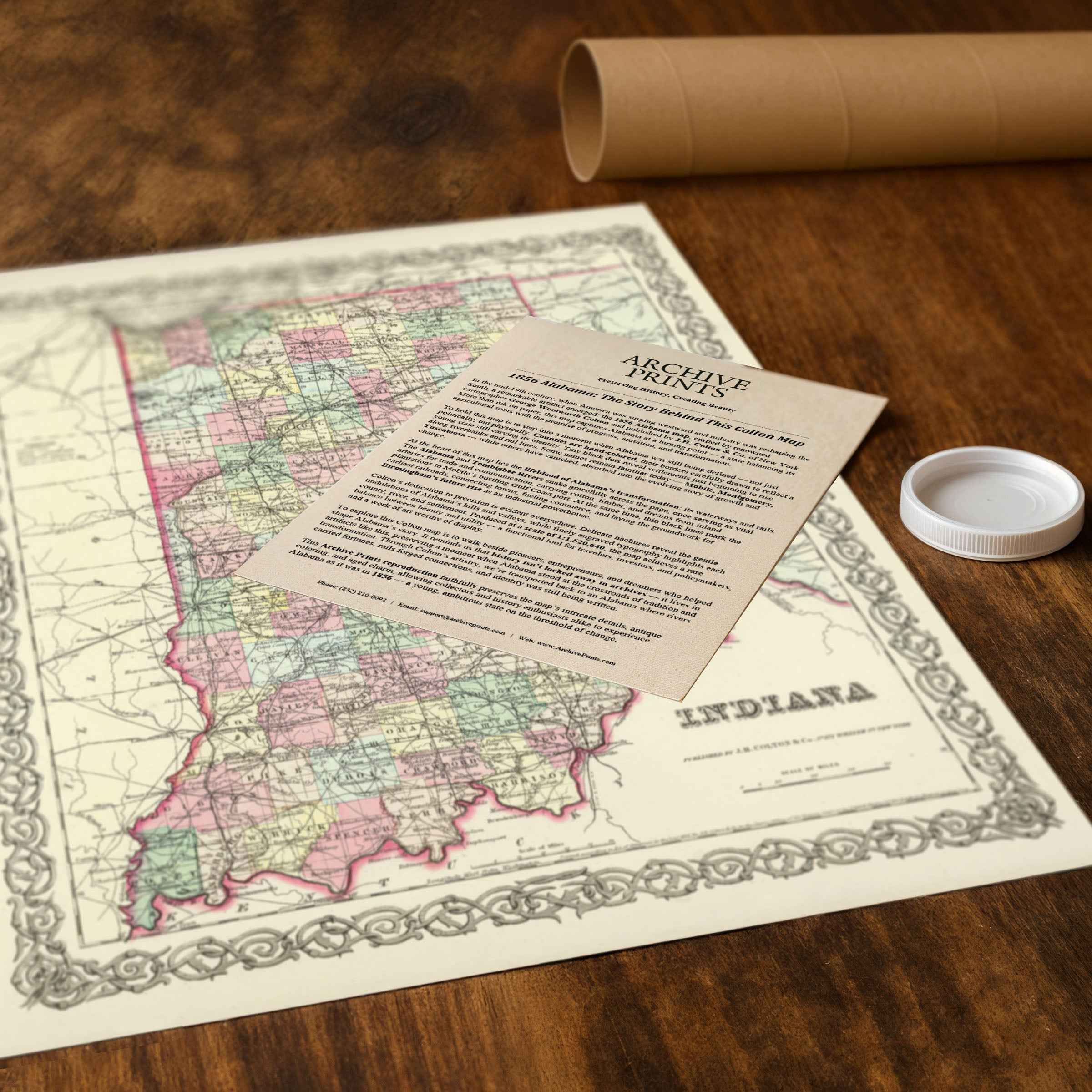 1856 Indiana Map - Vintage State Map by Colton (Restored) for Collectors