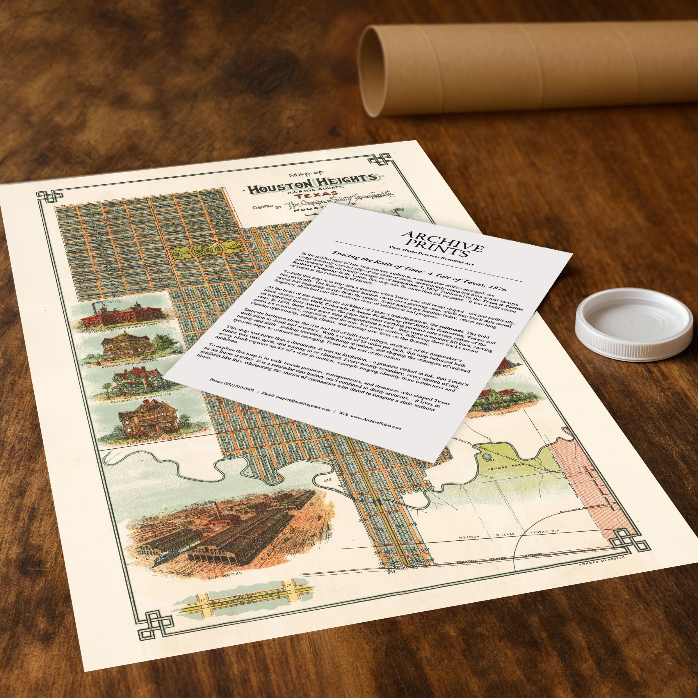 Houston Heights Map - 1896 Historic Map of Houston Heights, Texas - Archive Prints