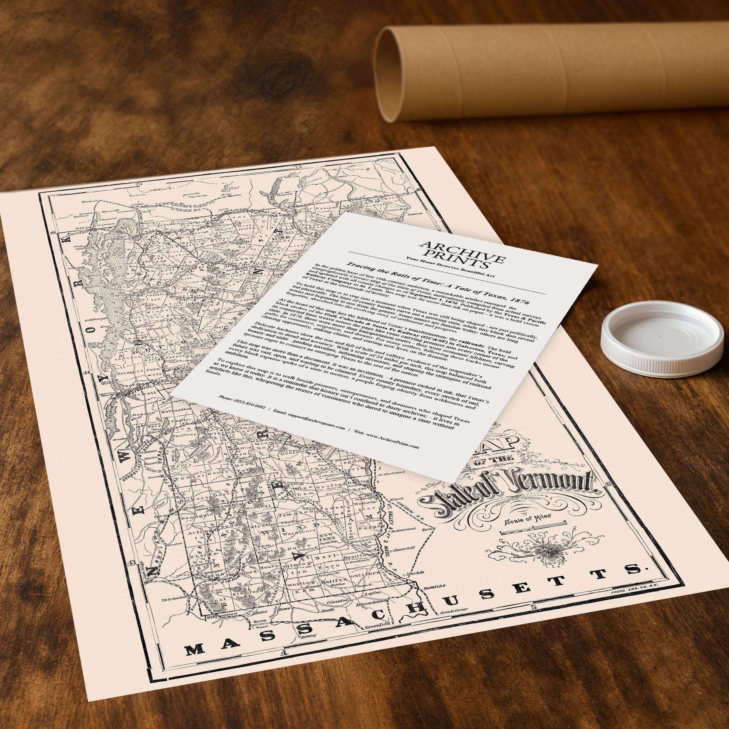 Vintage State of Vermont Map 1890 - Photo Engraving Co. - Archive Prints