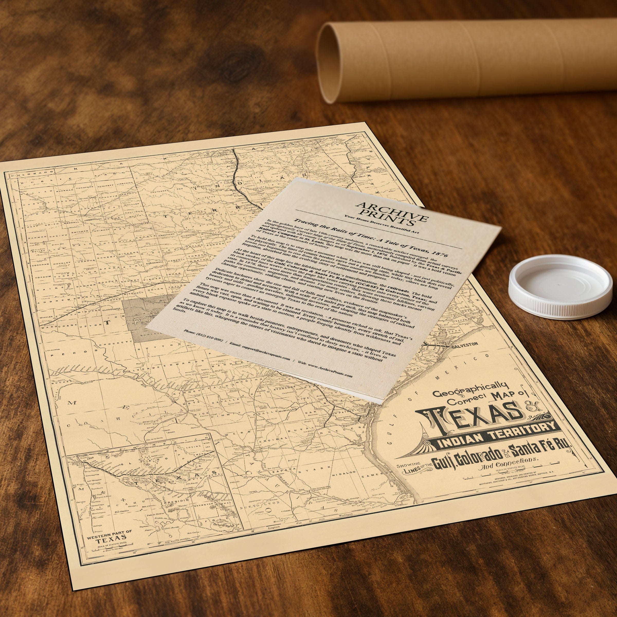 Texas Indian Territory Railway Map 1888 - Gulf Colorado & Santa Fe Railway Historical Print - Archive Prints