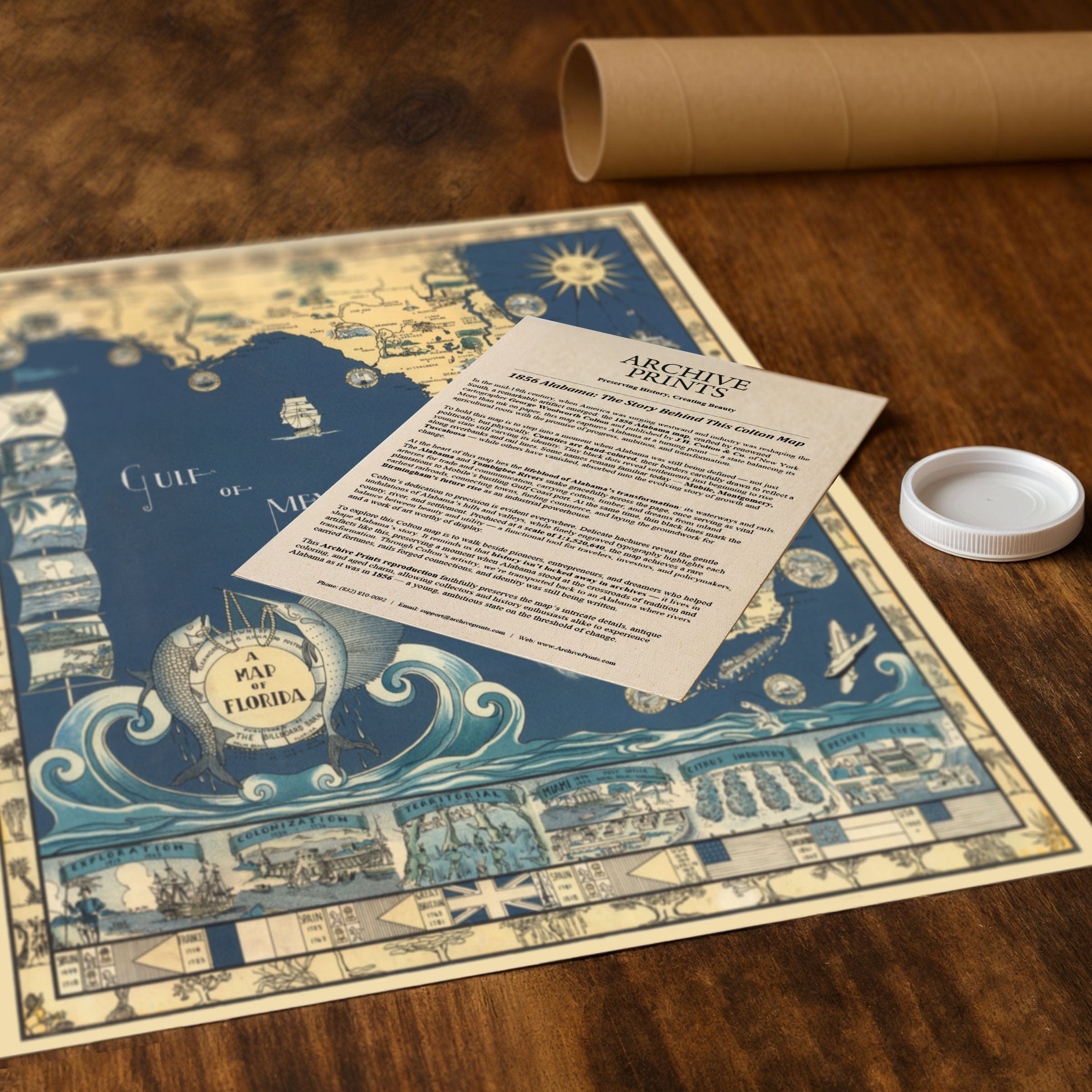 Antique Map of Florida c. 1930s - Pictorial Sunshine State - Archive Prints