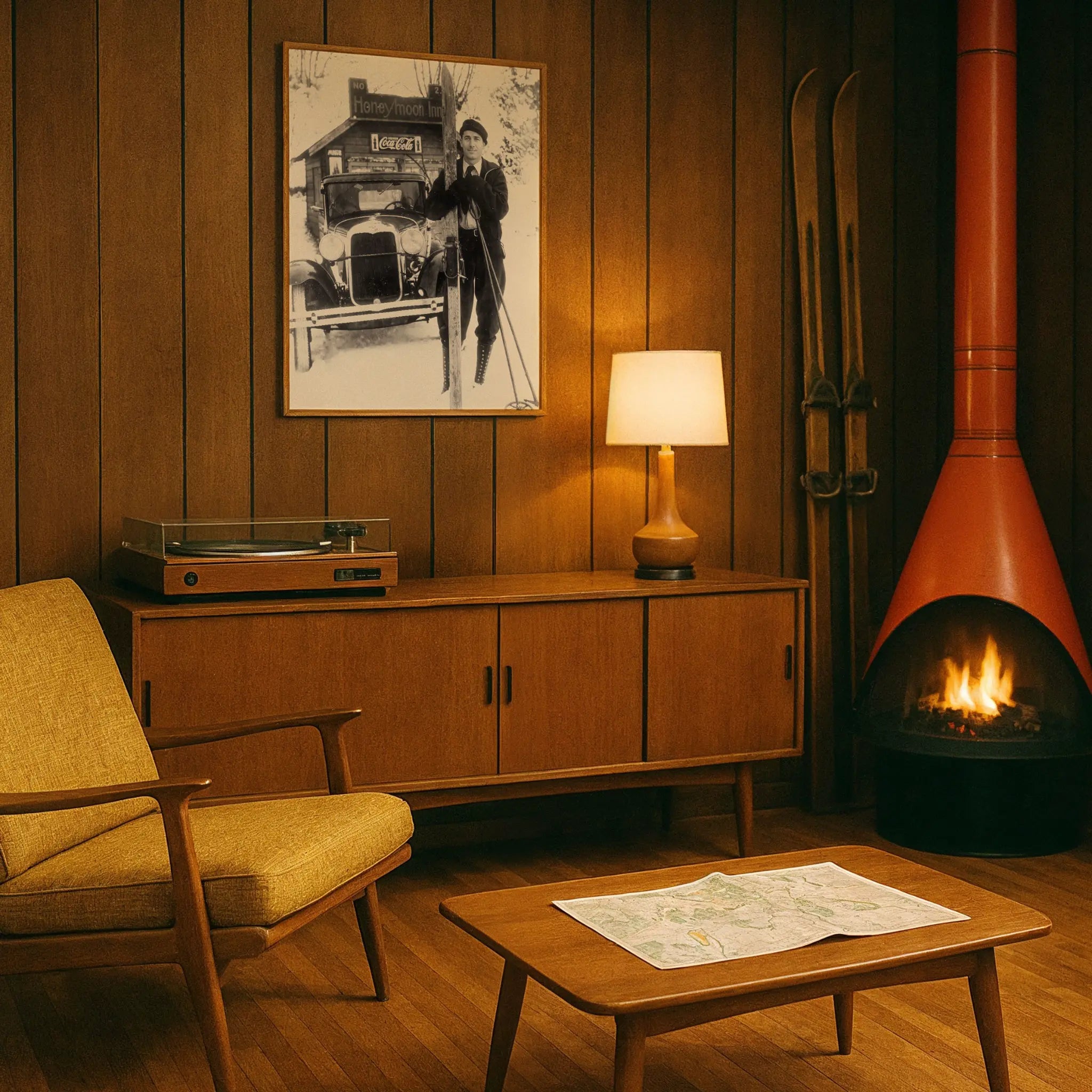 Ski Photo in Retro Mid-Century Den