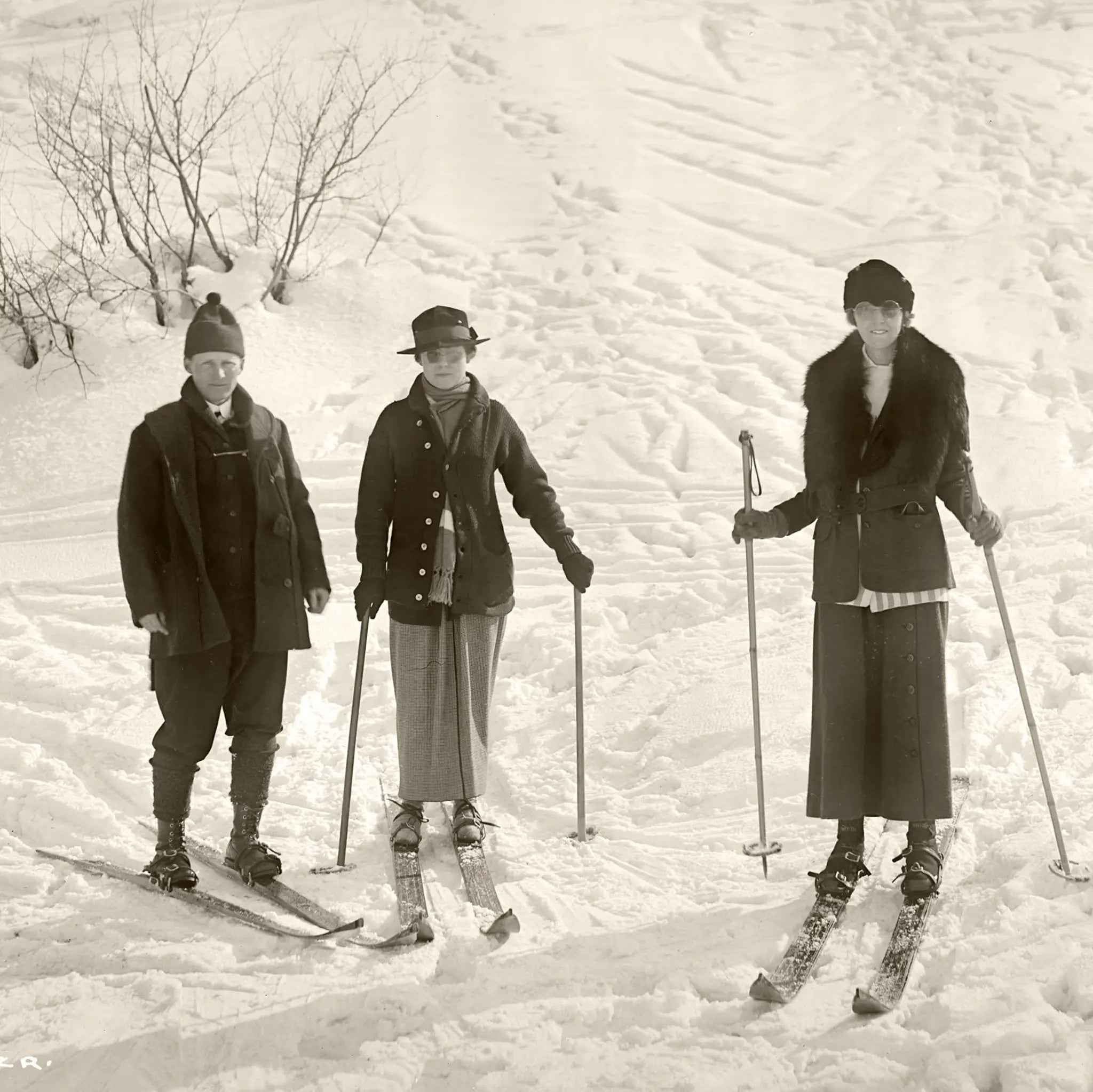 Vintage Three Skiers Photograph - Classic Alpine Elegance in Timeless Style