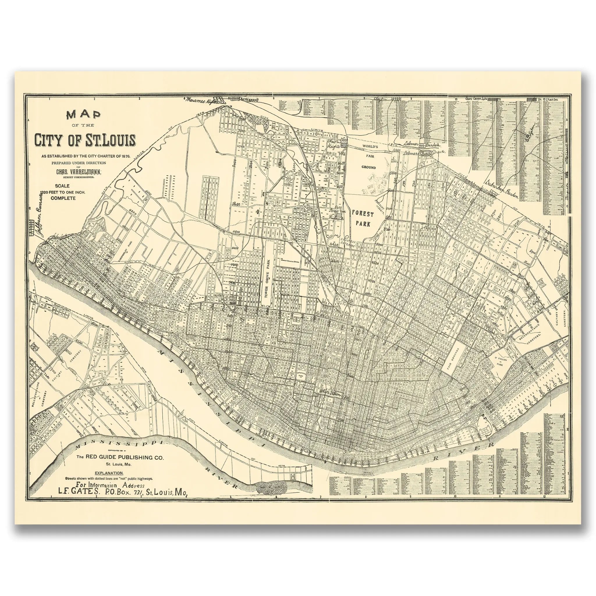 St. Louis Map - Vintage 1876 City Charter Map by Charles Varrelmann