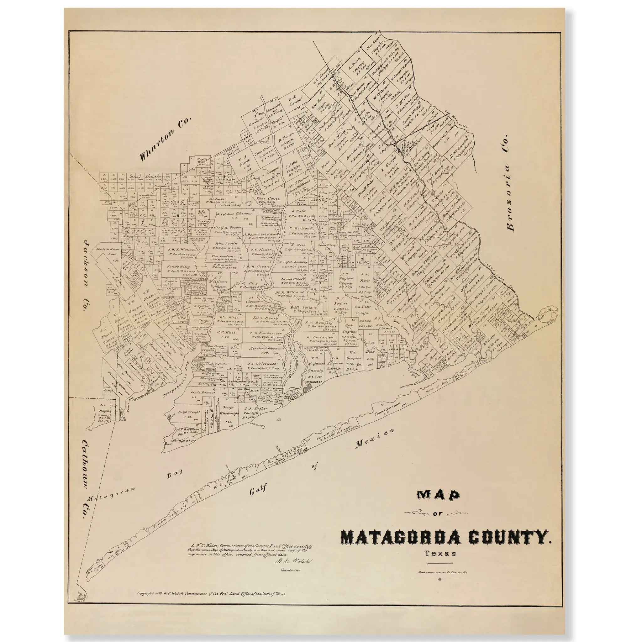 Matagorda County Vintage Map - 1879 Texas General Land Office Artwork