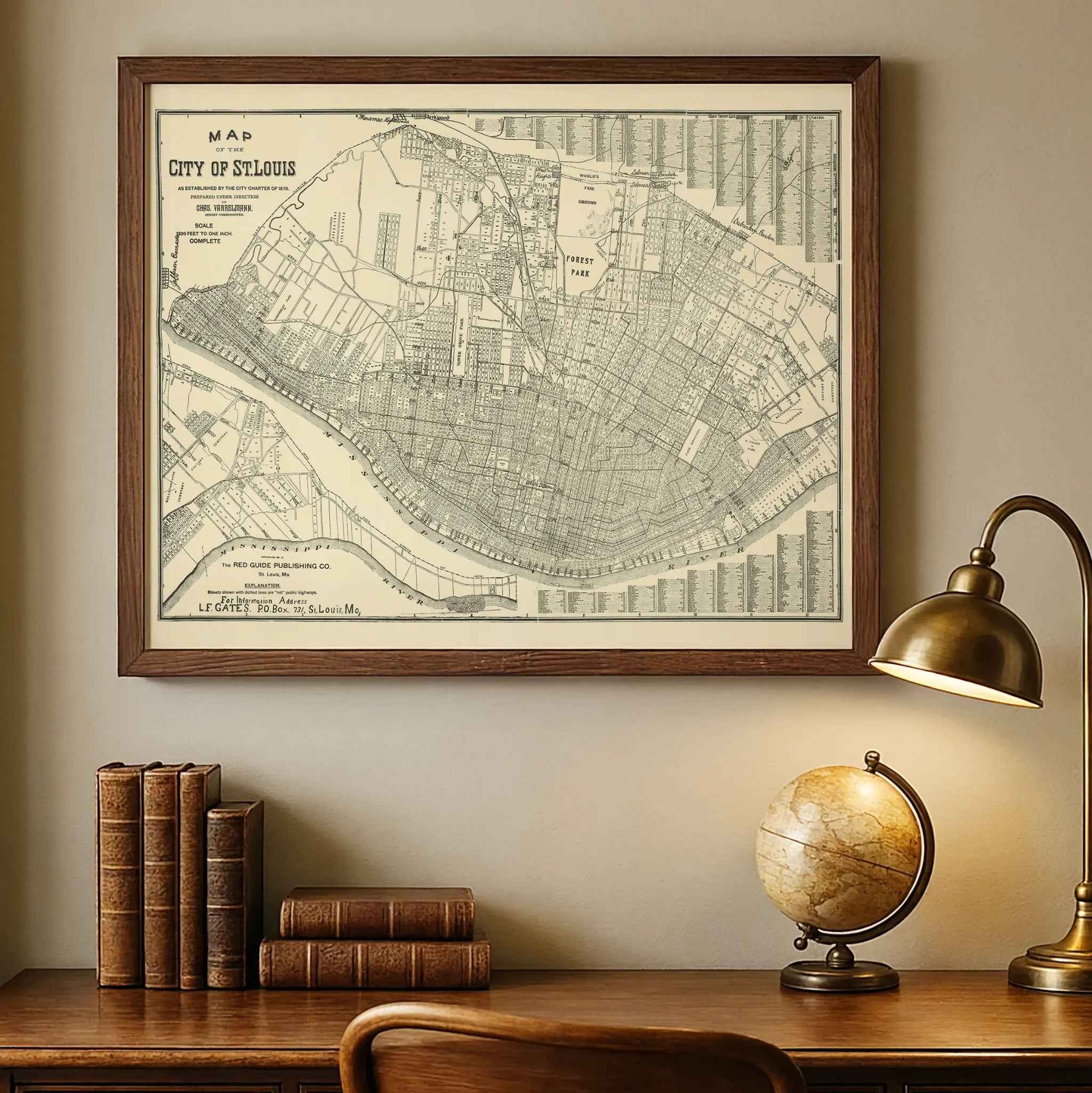St. Louis Vintage Map 1876 - Historical City Charter Map by Charles Varrelmann
