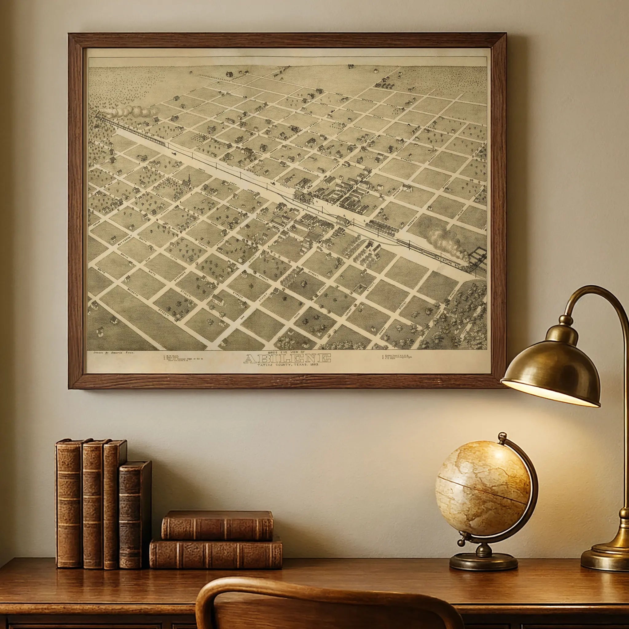 Abilene Bird's-Eye Map - Vintage 1883 Texas Historical City Map