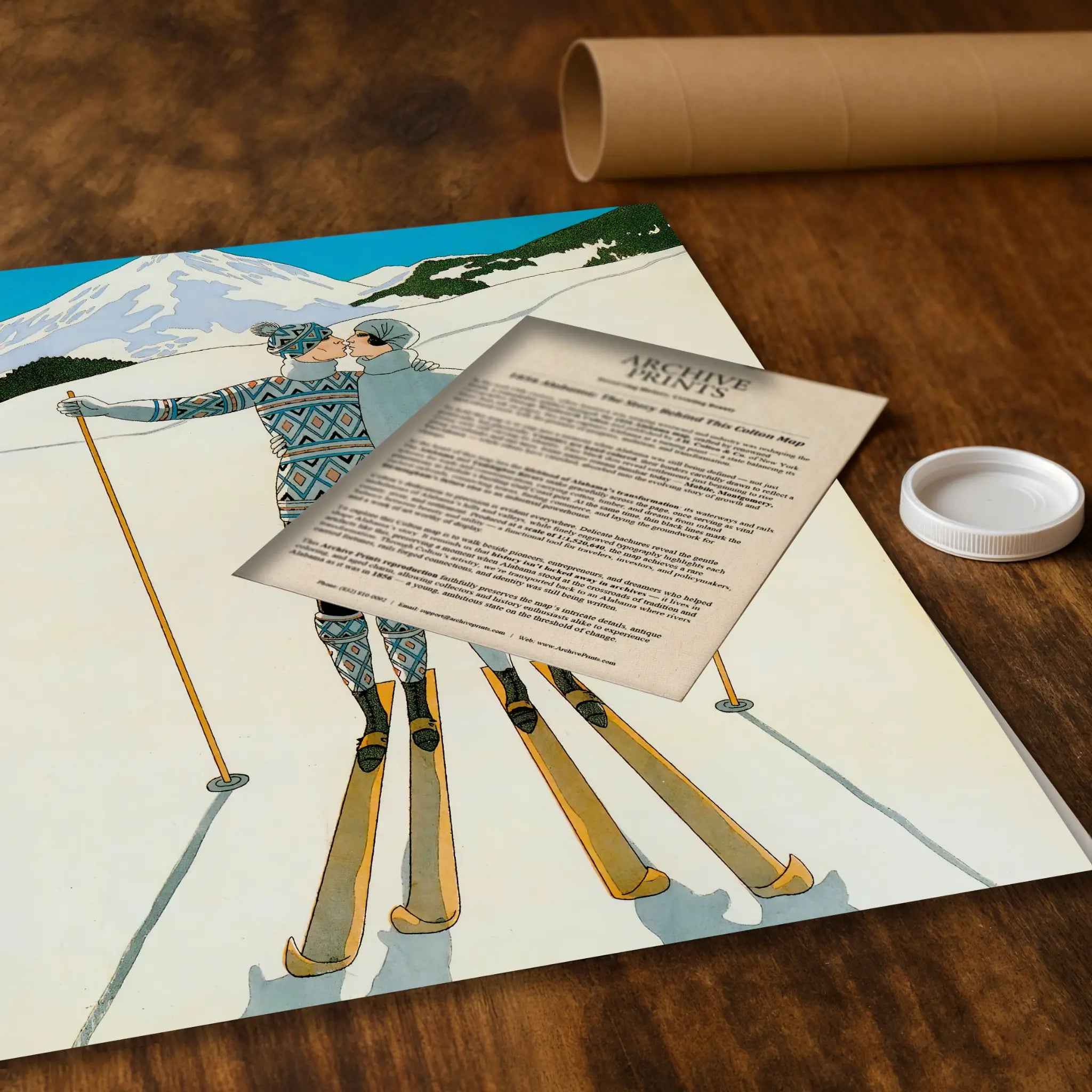 Art Deco Skiing Poster - Vintage Alpine Romance Artwork