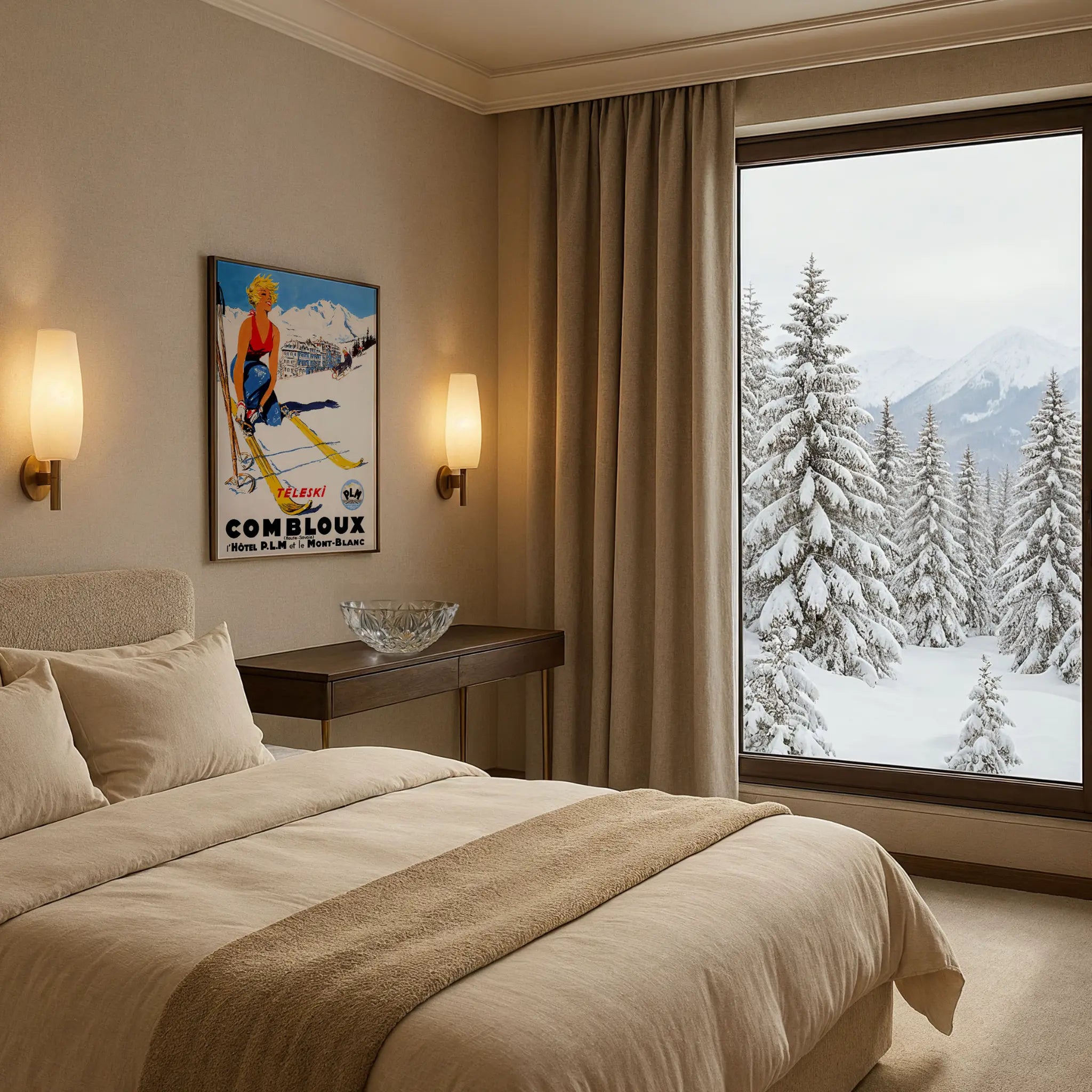 Ski Poster in Luxury Suite Bedroom