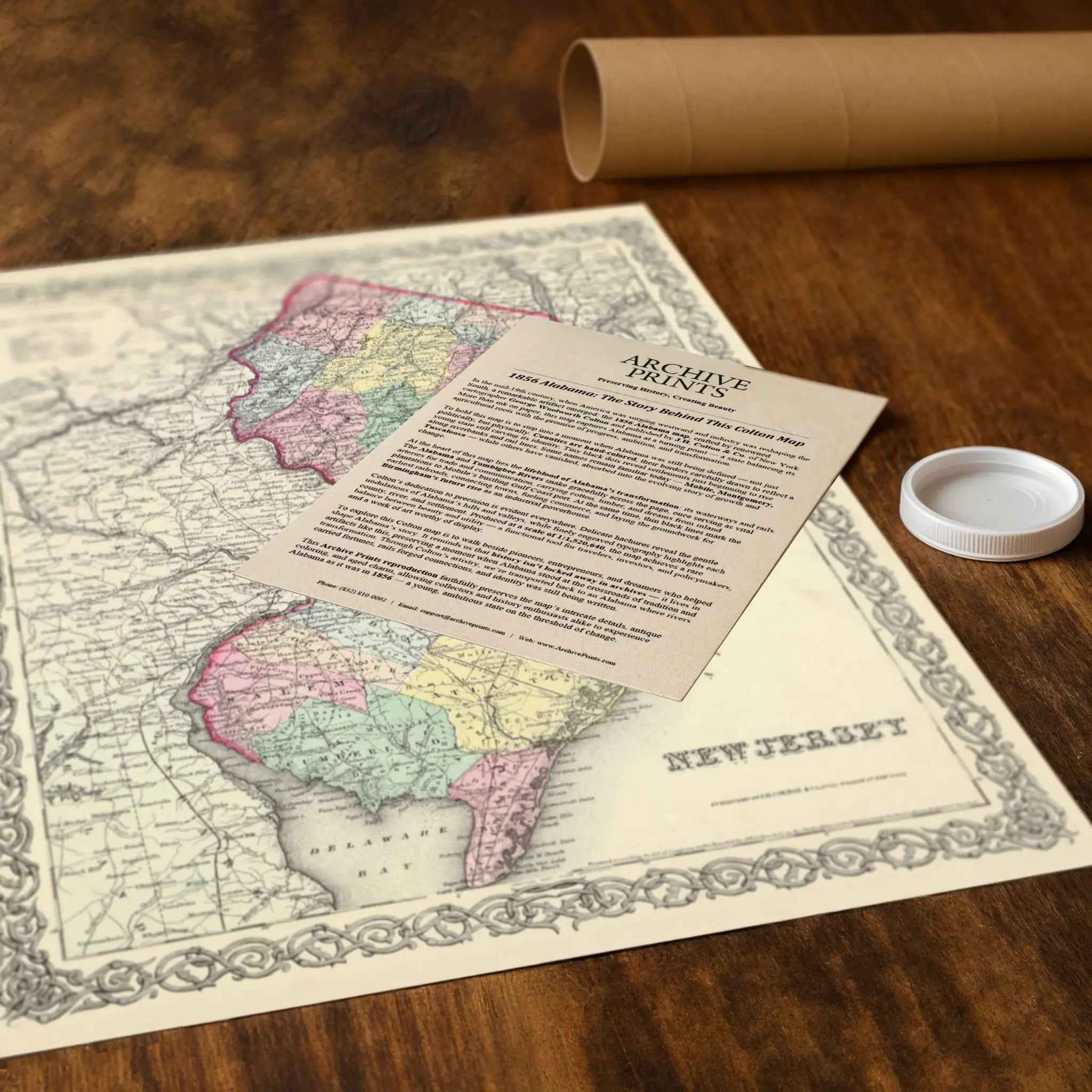 New Jersey Map - Vintage 1855 Colton Historical Map for Home Decor