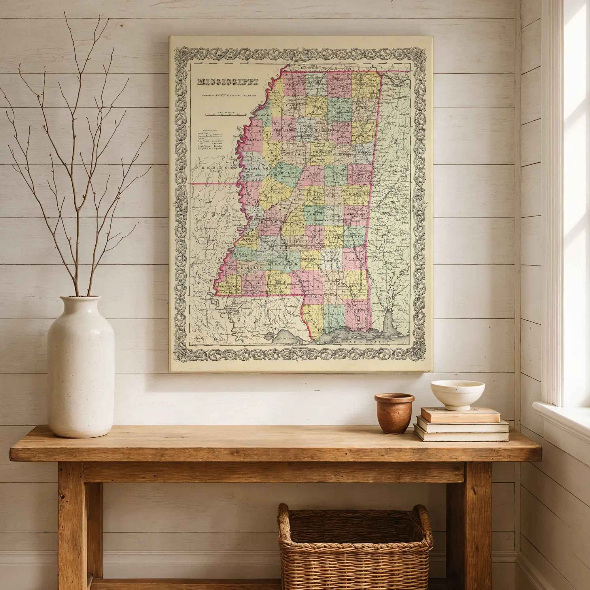 Mississippi Map - Vintage 1856 Colton Historical Art Print