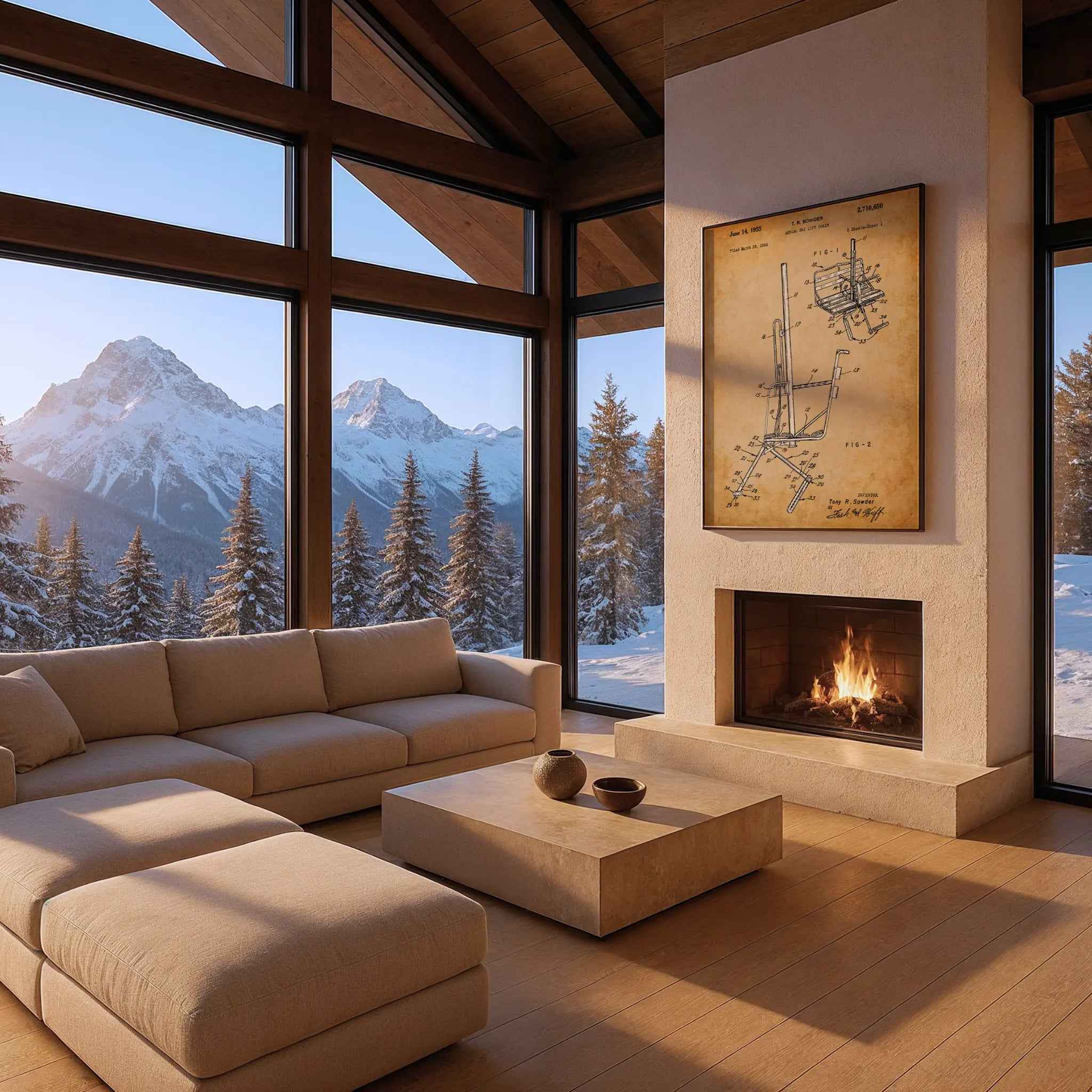 Vintage Ski Lift Patent Print - 1955 Aerial Chair Lift Blueprint Art