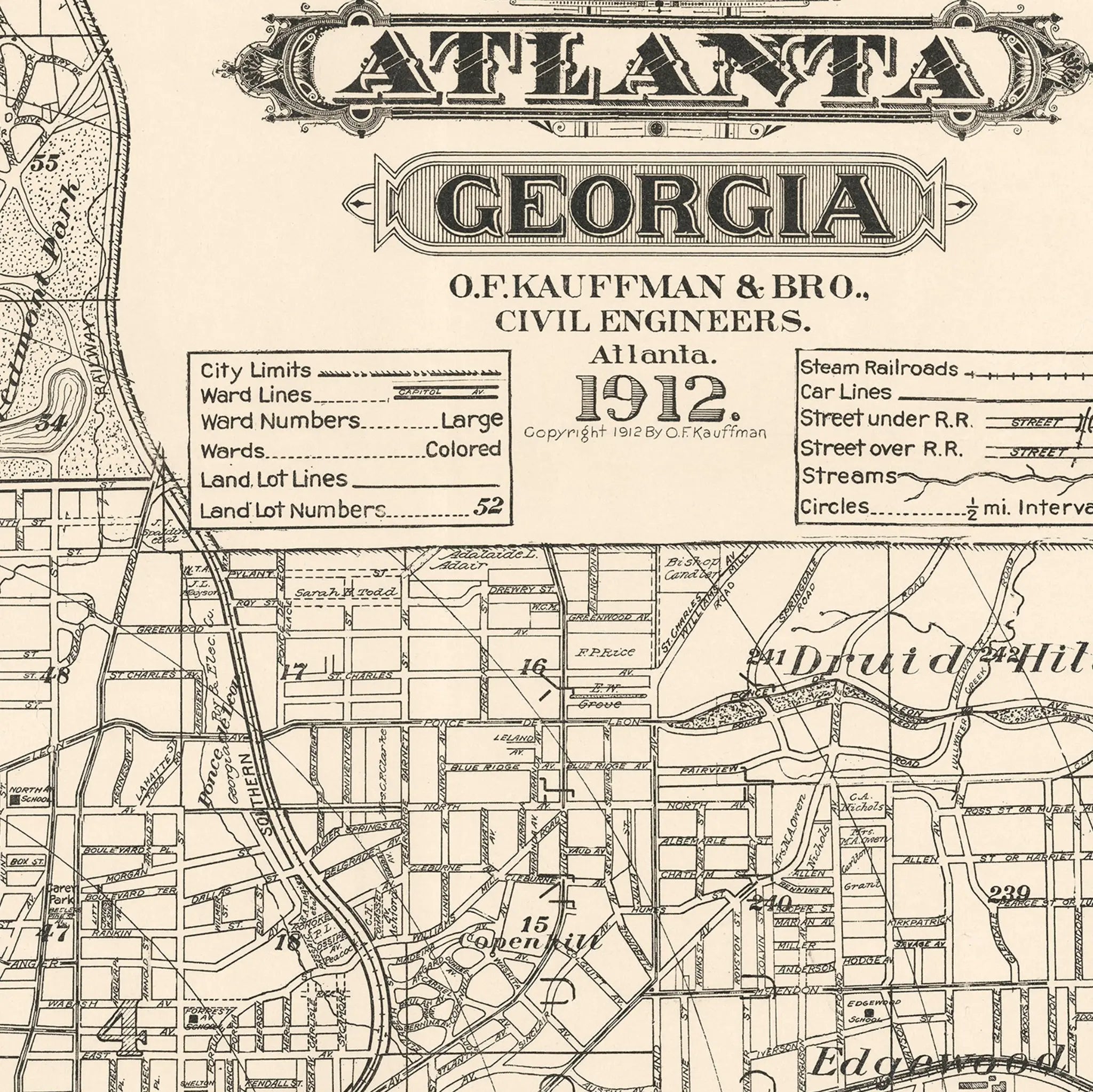 Atlanta Map - Vintage 1912 Georgia City Map