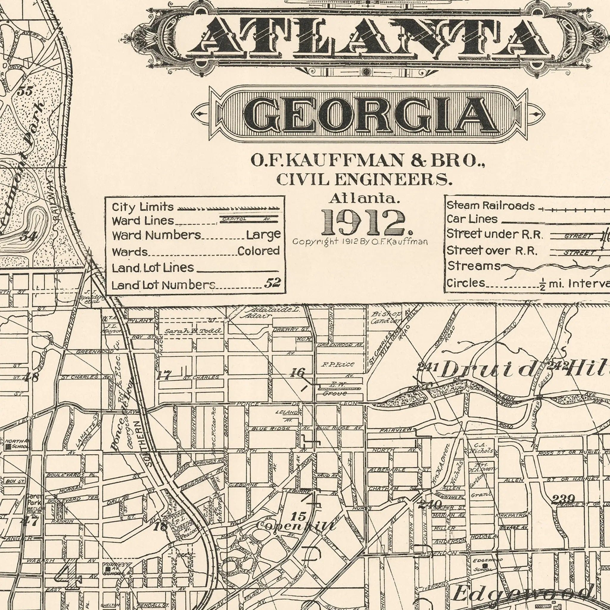 Atlanta Vintage Map 1912 - Historic Georgia City Map - Archive Prints