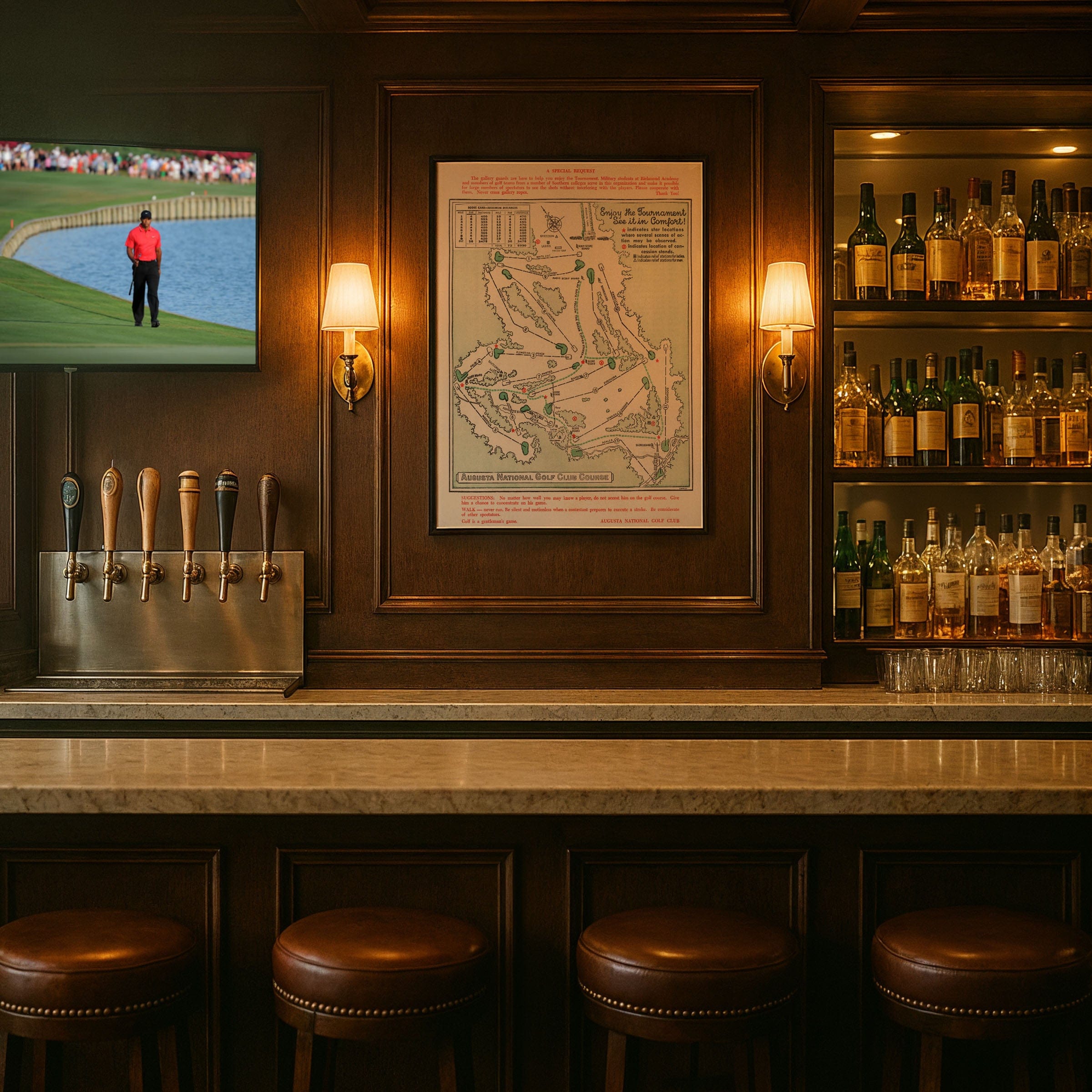 Augusta National Golf Club Course Map 1954 - Masters Tournament Guide - Archive Prints