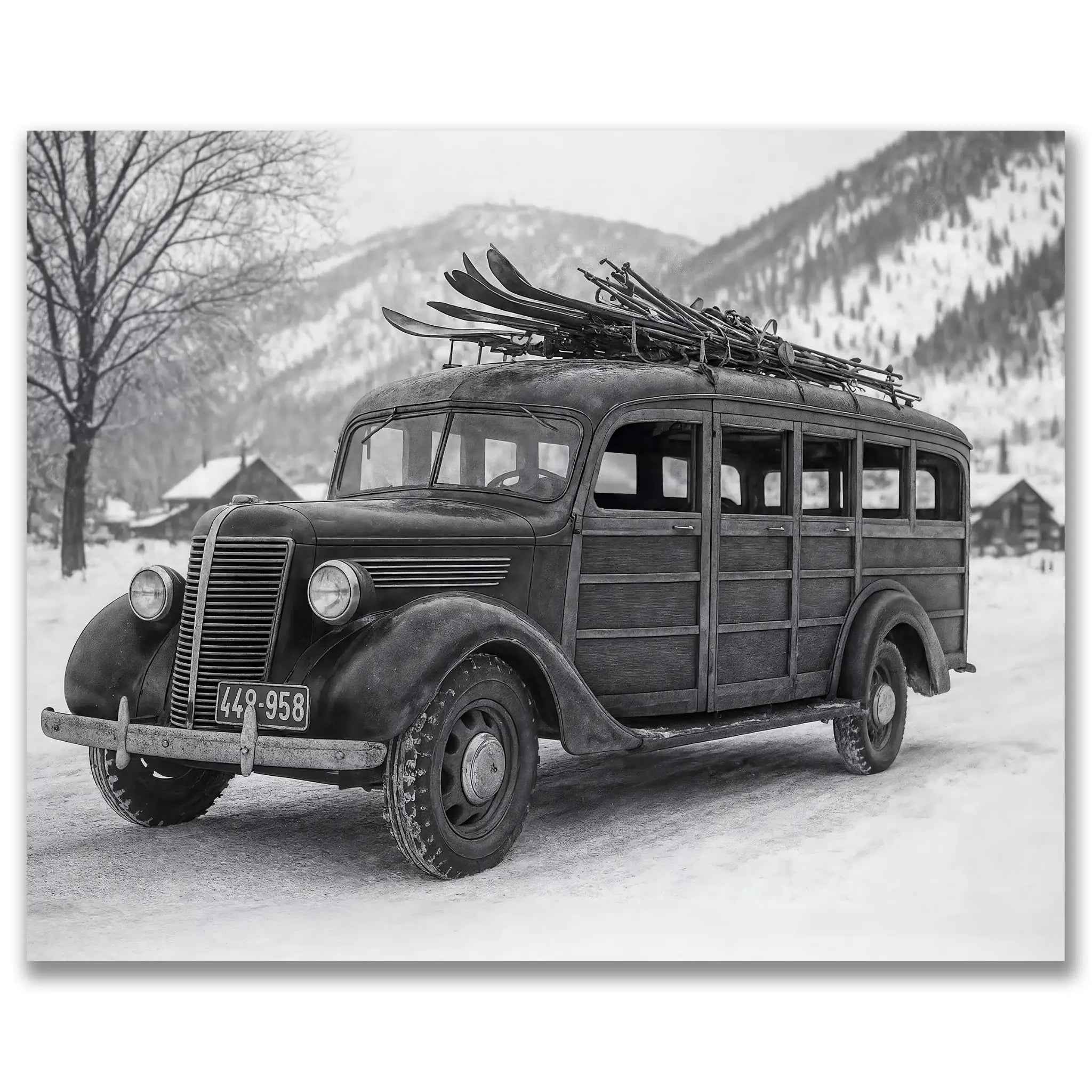 Vintage Ski Bus Photo - Nostalgic Winter Adventure Wall Art
