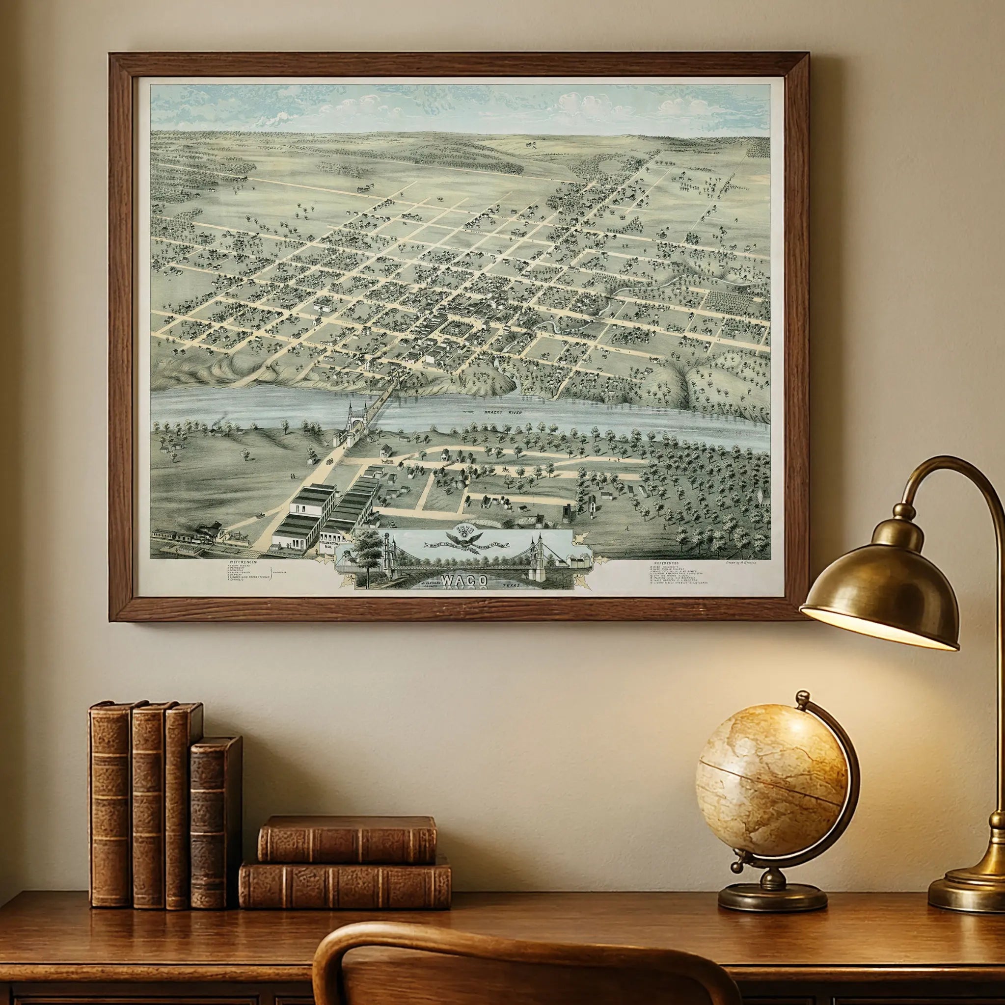 Waco Bird's-Eye Map - Vintage 1873 Texas Historical City Map