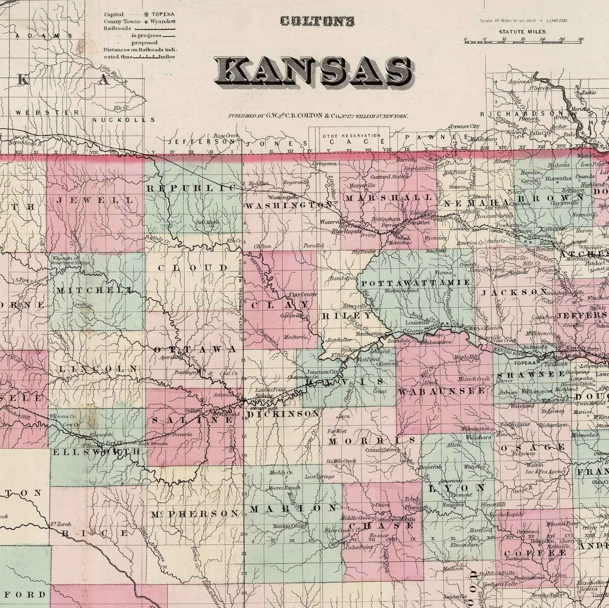 Kansas Map - Vintage State Map by Colton for Home Décor and Collectors