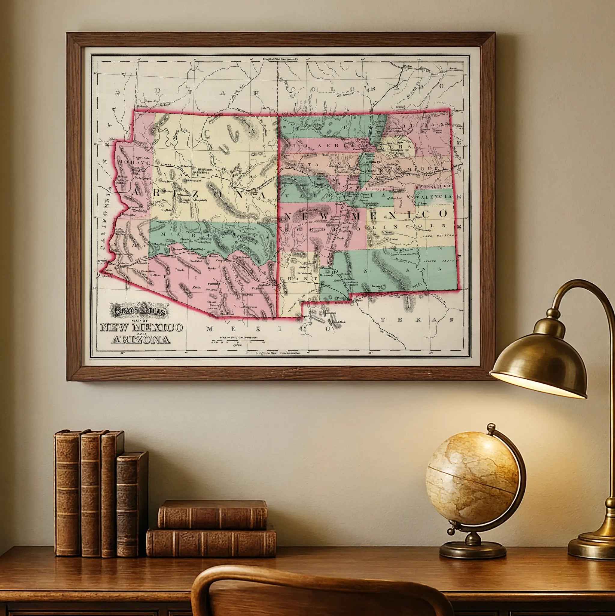 New Mexico Arizona Map - Vintage 1873 Gray's Atlas Historical Map for Collectors