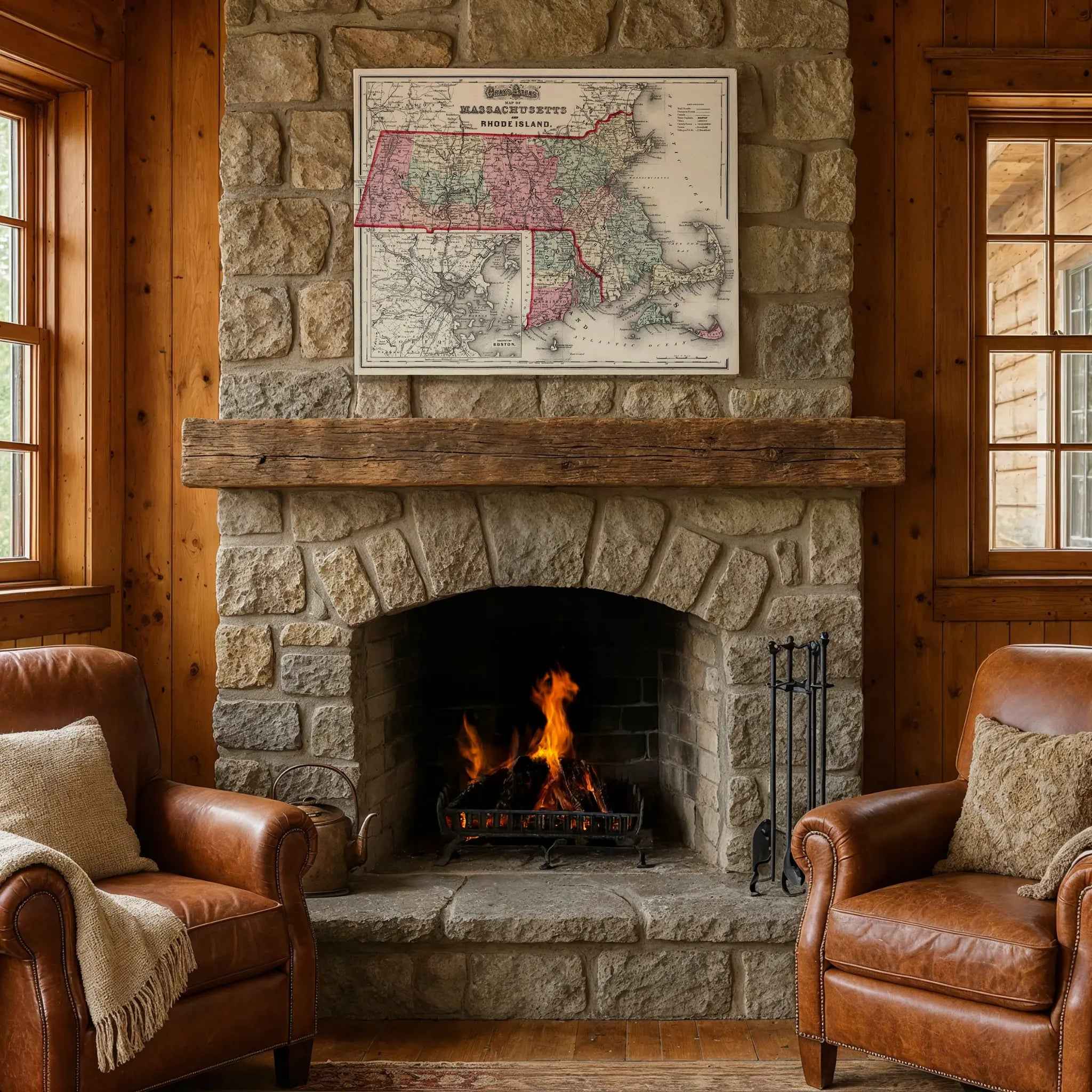 Massachusetts & Rhode Island Map - Vintage State Map by O.W. Gray for Collectors