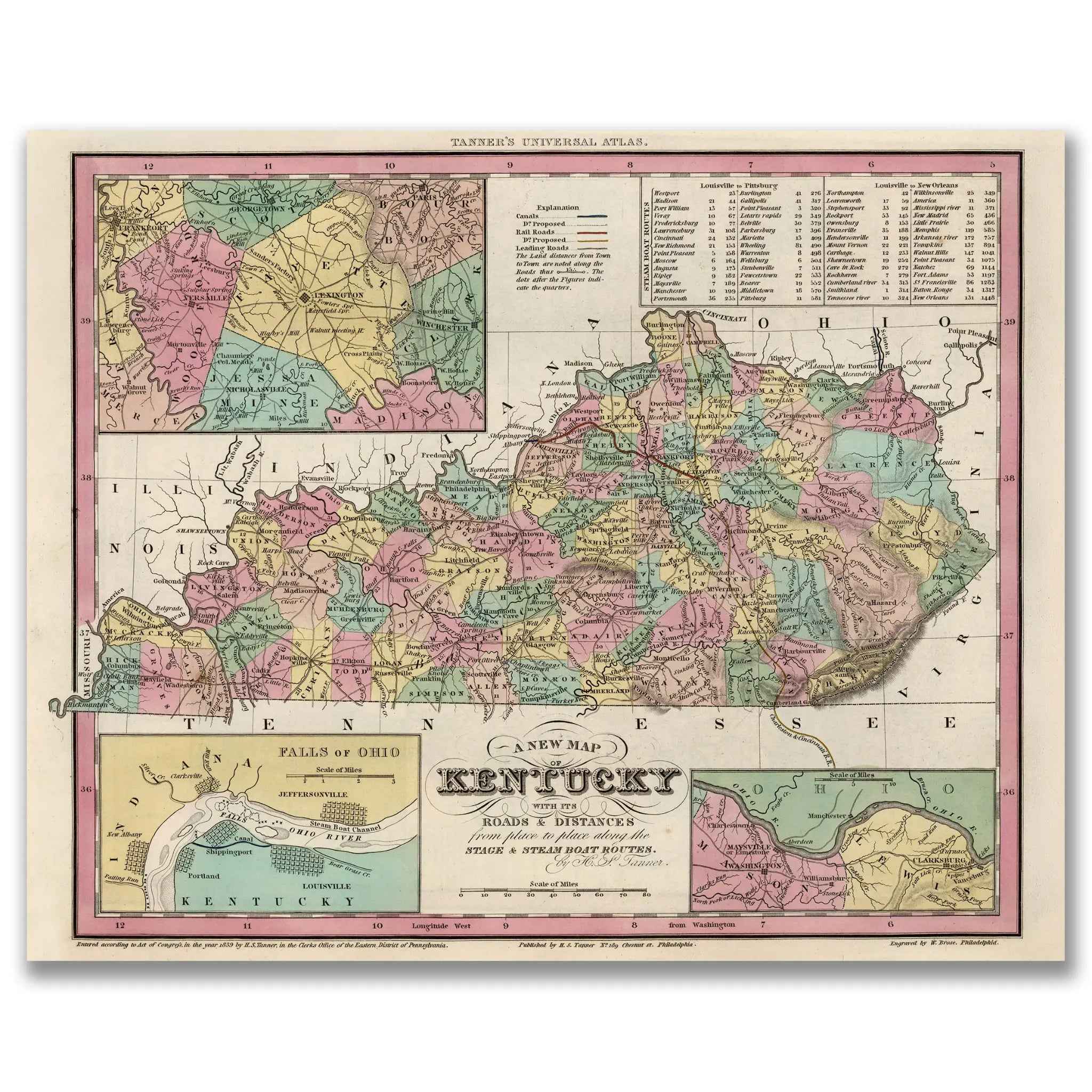 Kentucky Map - Vintage State Map by H.S. Tanner for Collectors