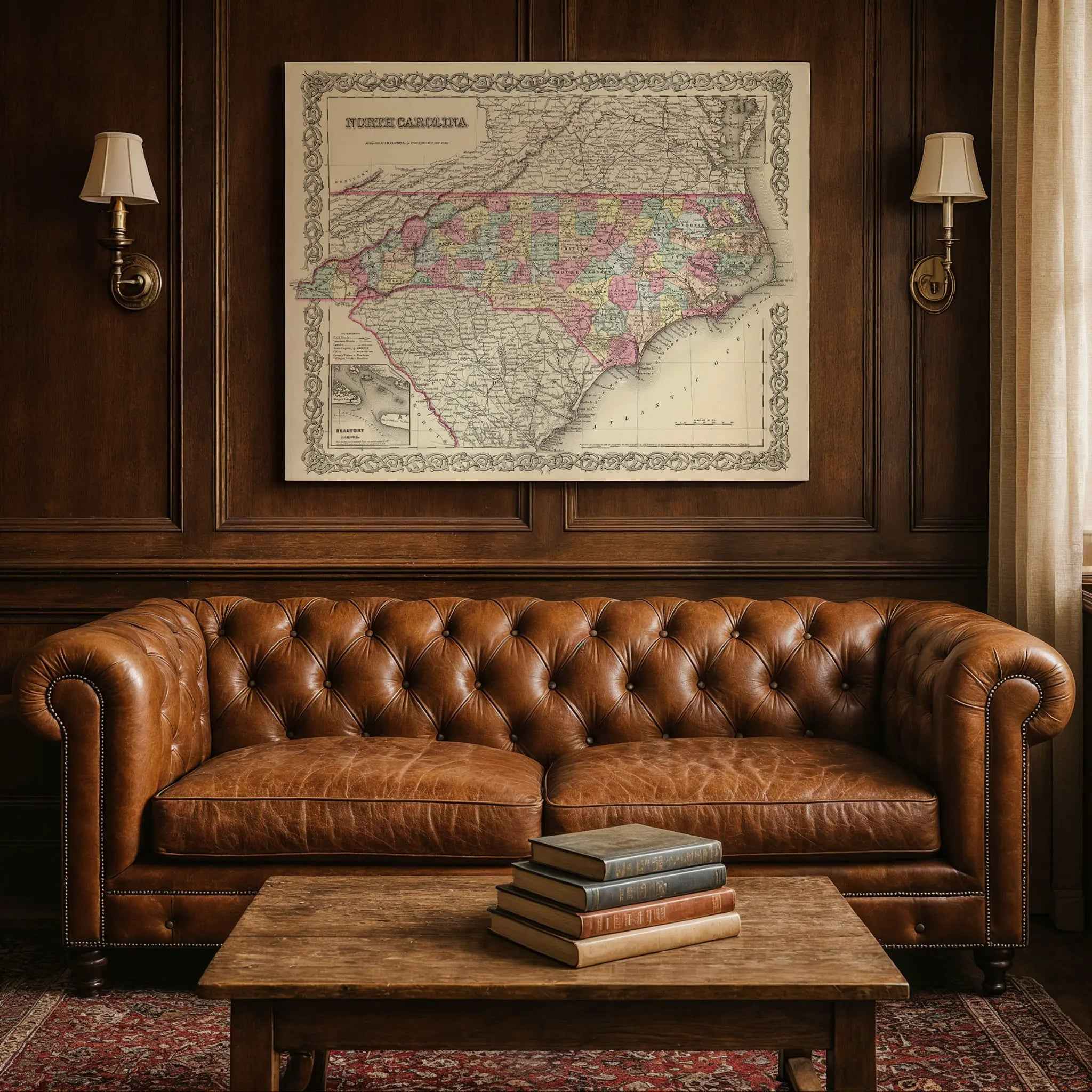 North Carolina Map - Vintage 1855 Colton Historical Map featuring Beaufort Harbor