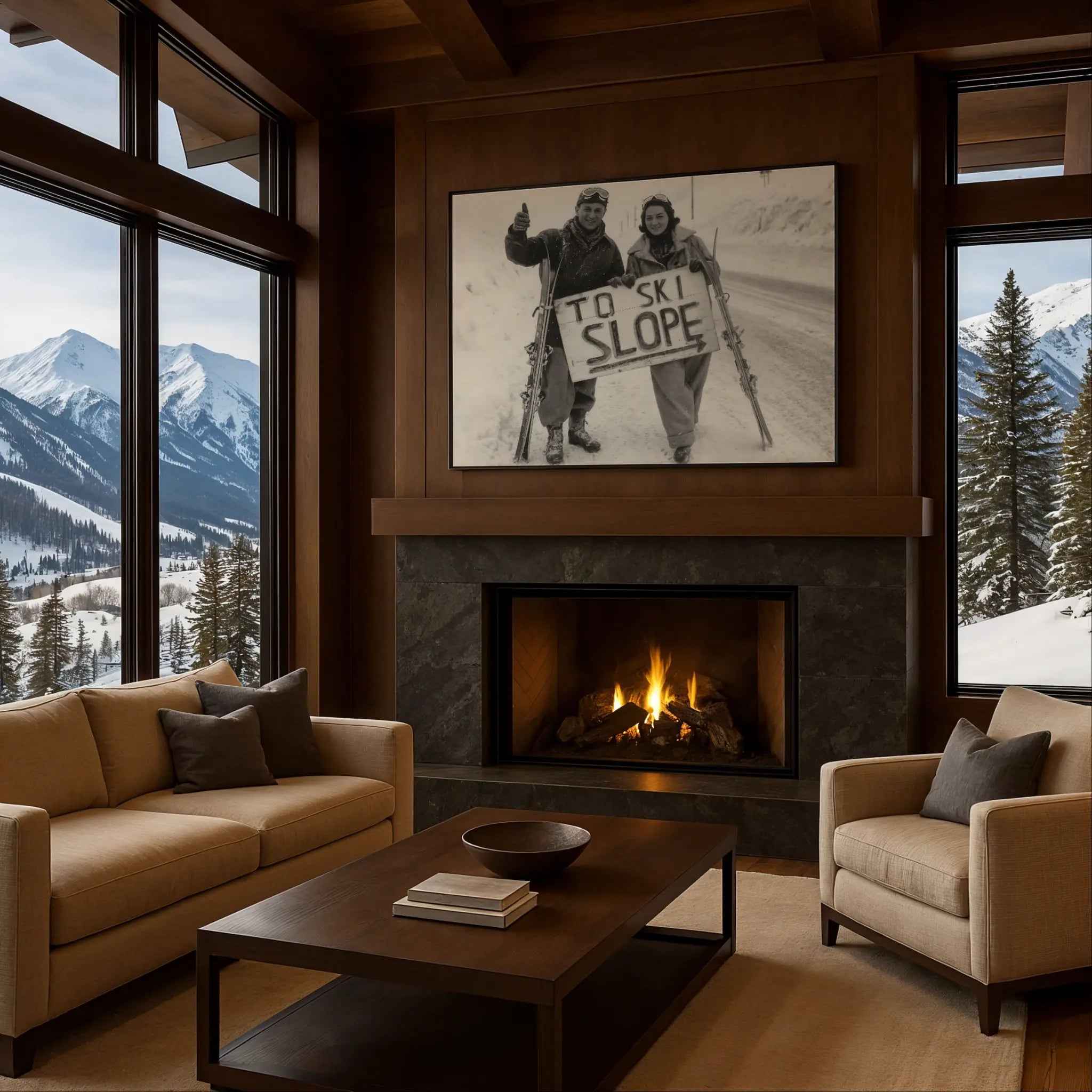 To Ski Slope - Vintage Skiing Couple Photography Artwork