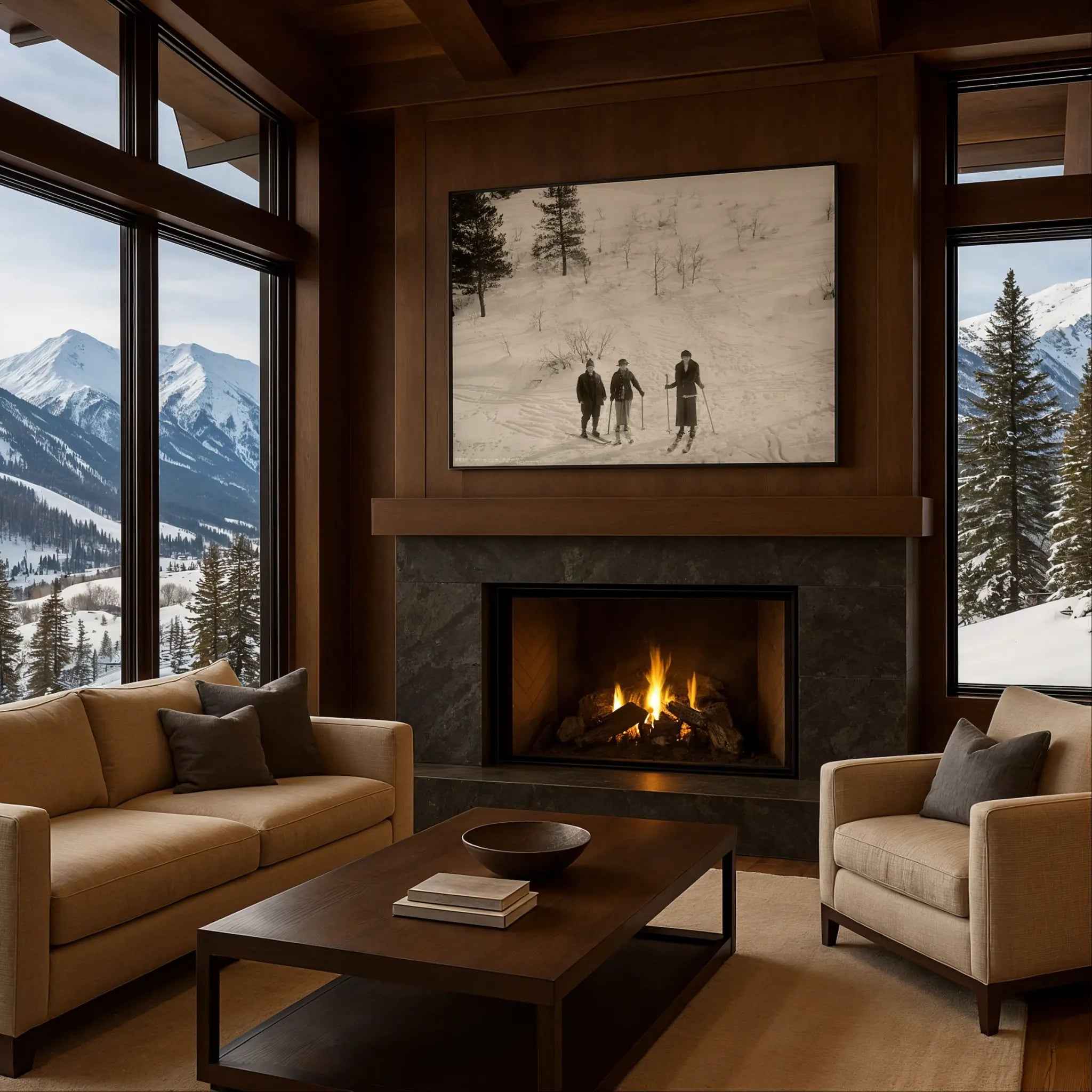 Vintage Three Skiers Photograph - Classic Alpine Elegance in Timeless Style