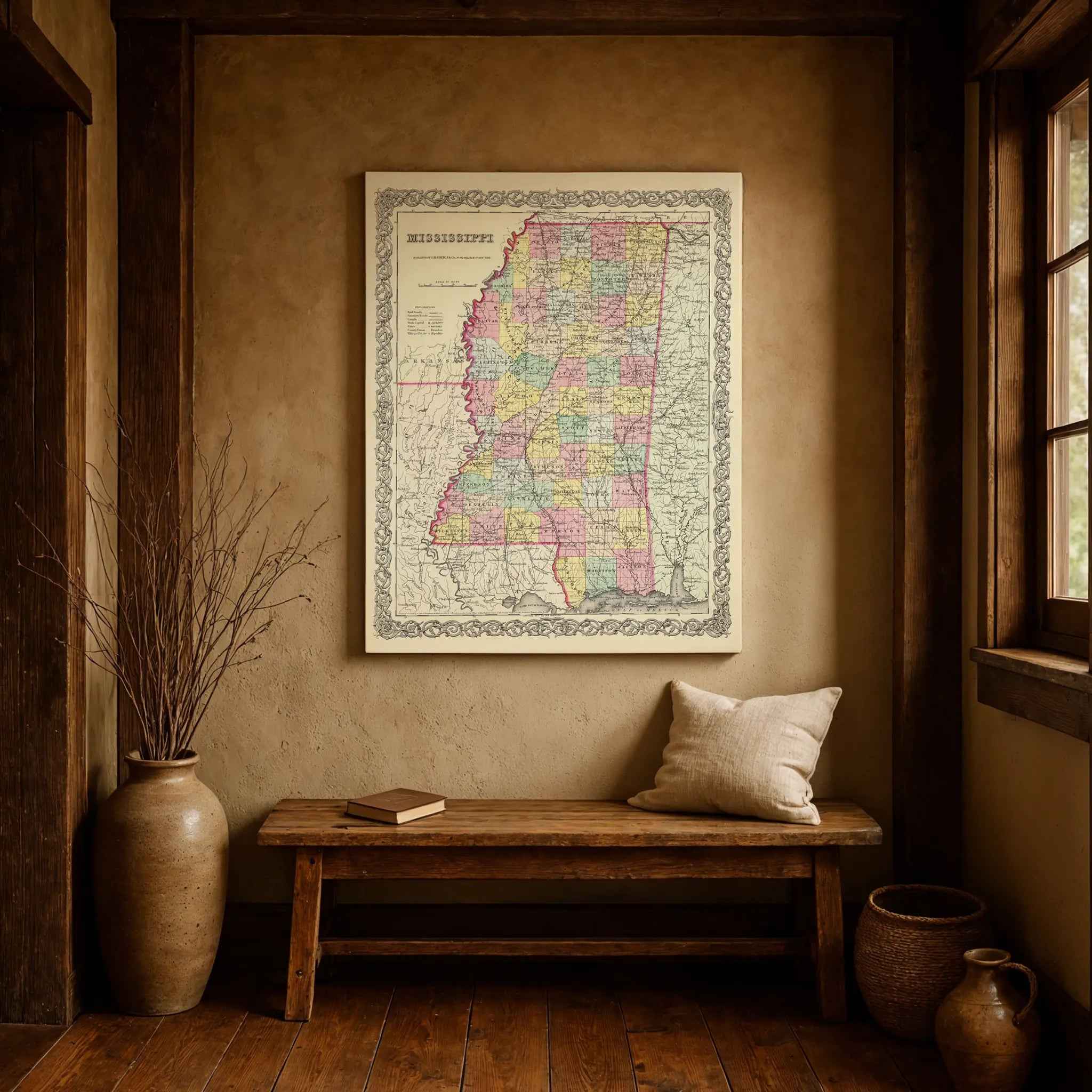 Mississippi Map - Vintage 1856 Colton Historical Art Print