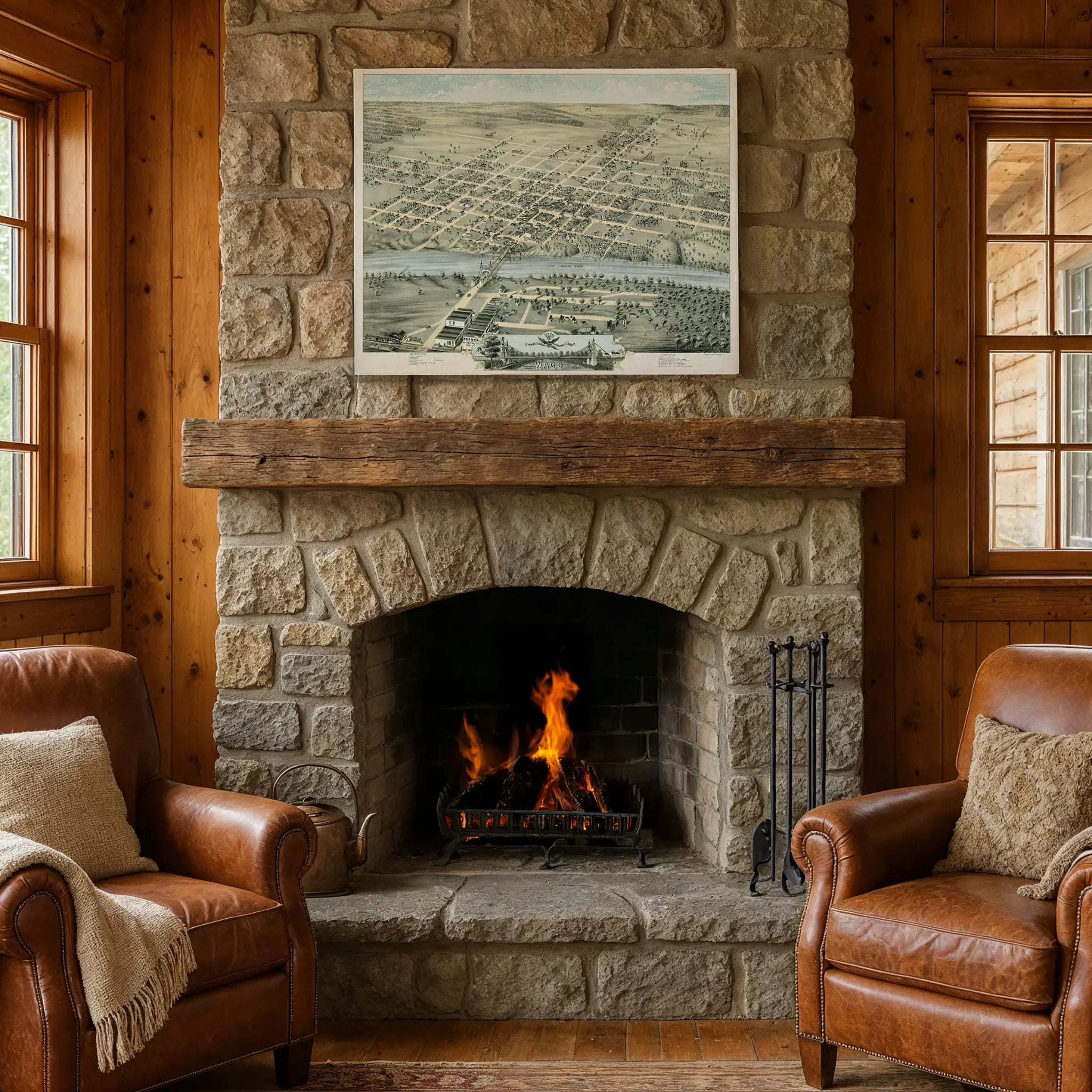 Waco Bird's-Eye Map - Vintage 1873 Texas Historical City Map