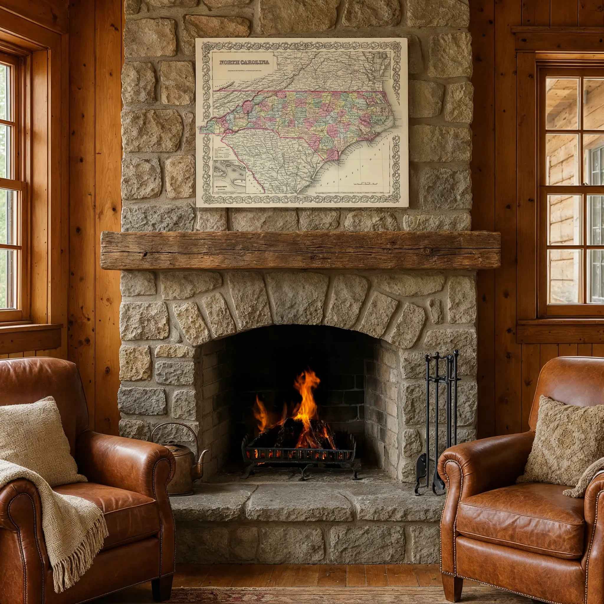 North Carolina Map - Vintage 1855 Colton Historical Map featuring Beaufort Harbor