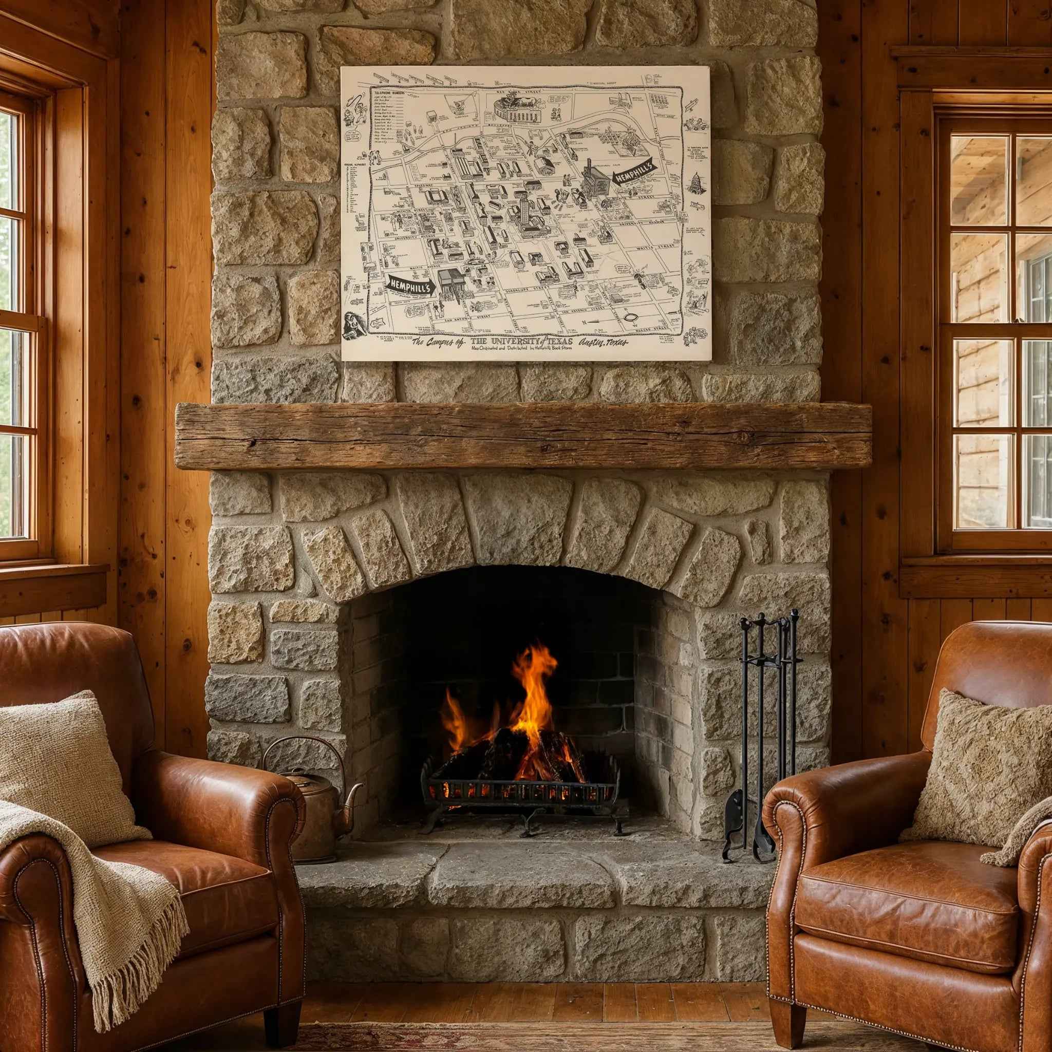 University of Texas Vintage Map - 1945 Illustrated Campus Life in Austin