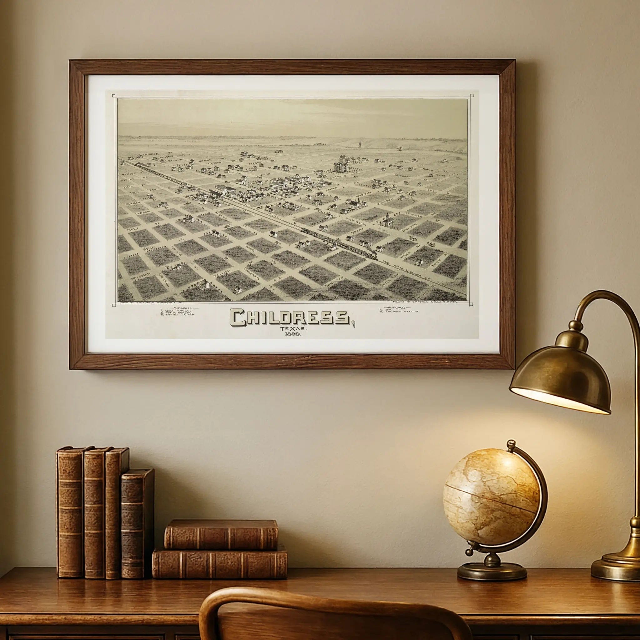 Vintage Childress Texas City Map - 1890 Historical Bird's-Eye View - Archive Prints