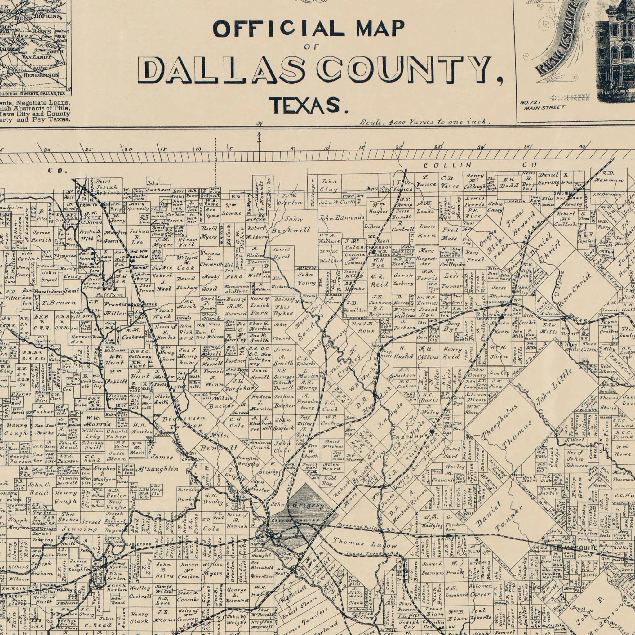 Dallas County Vintage Map 1886 by Murphy & Bolanz - Official Historical Print - Archive Prints