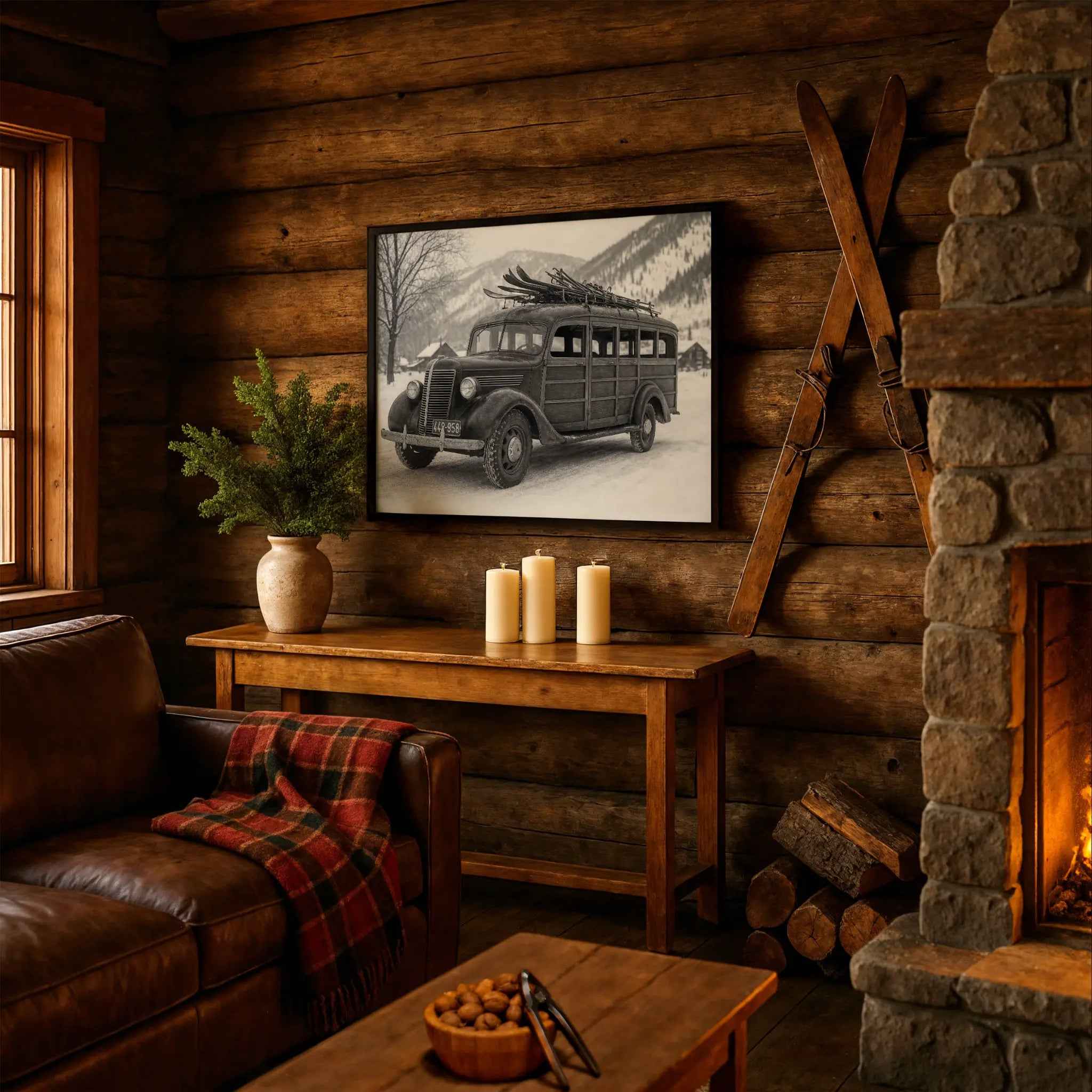 Vintage Ski Bus Photo - Nostalgic Winter Adventure Wall Art