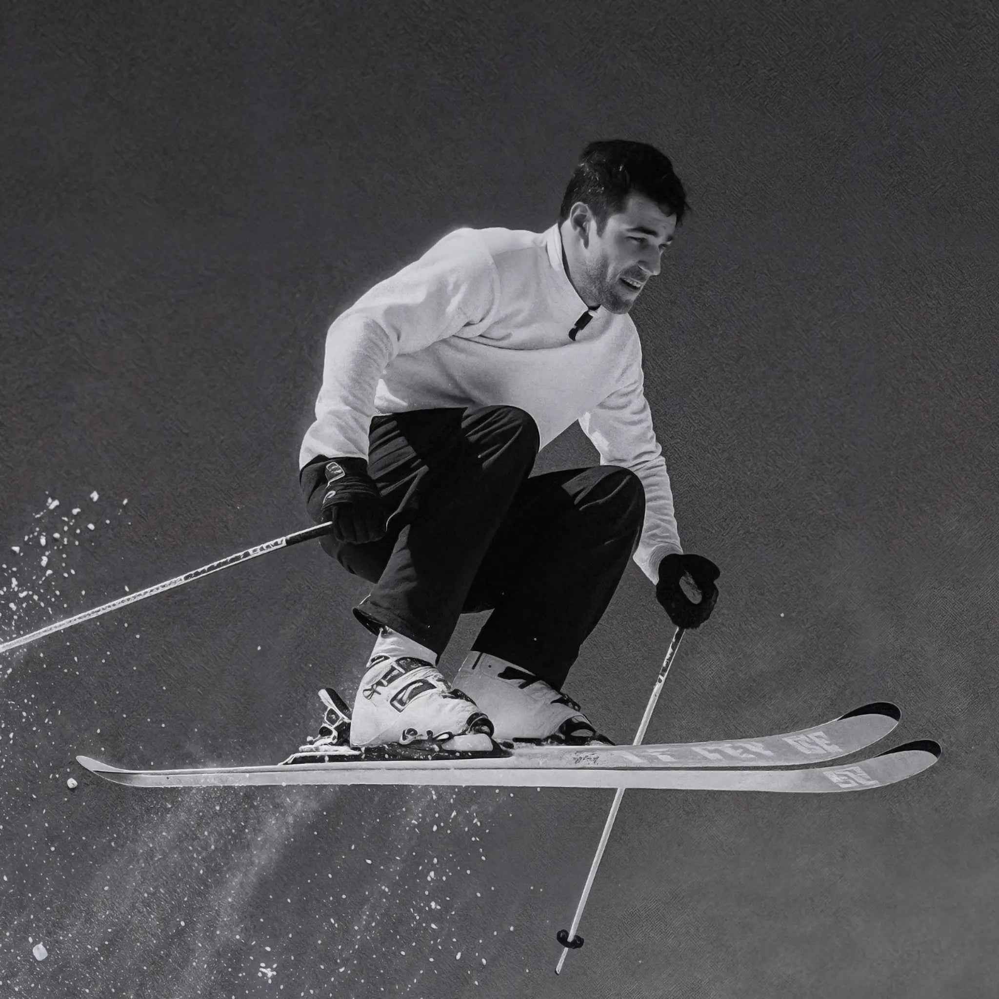 Dynamic Skiing Jump Action - Vintage Skiing Photography for Modern Winter Sports