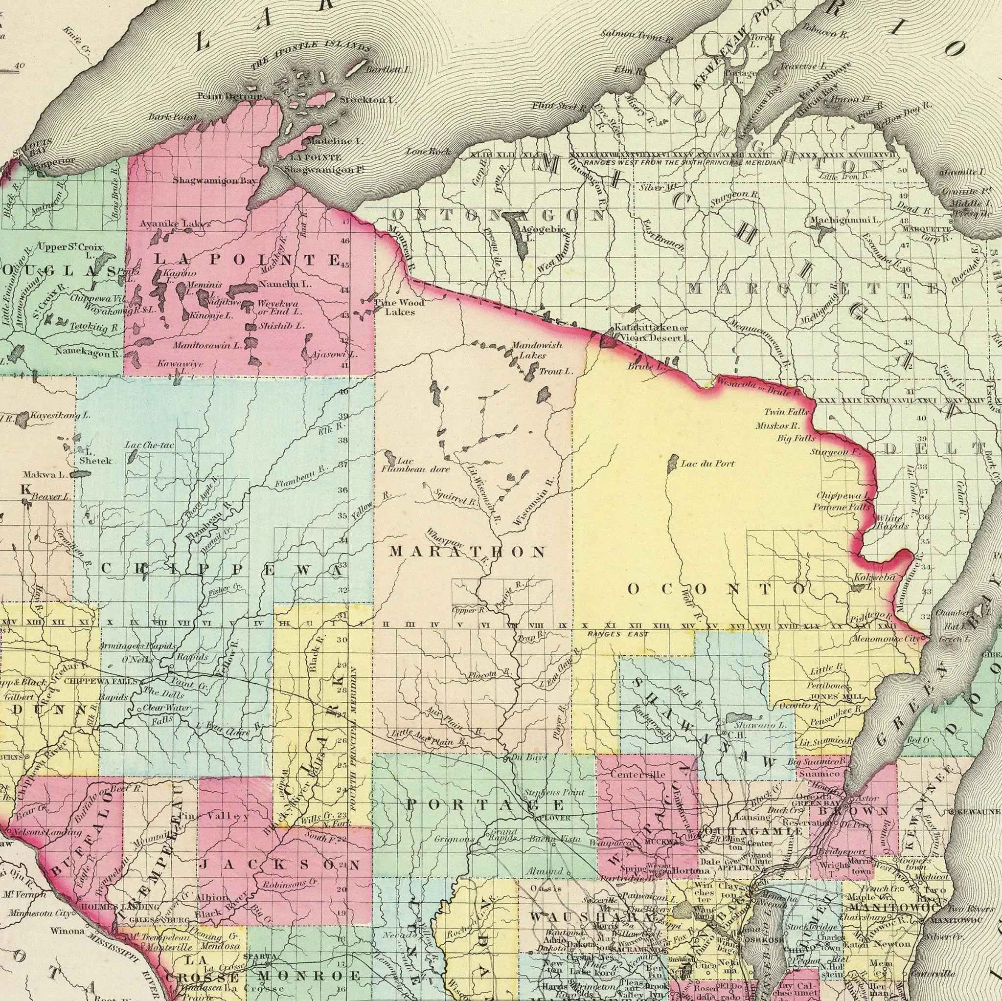 Wisconsin Map - Vintage 1855 Colton Historical Map
