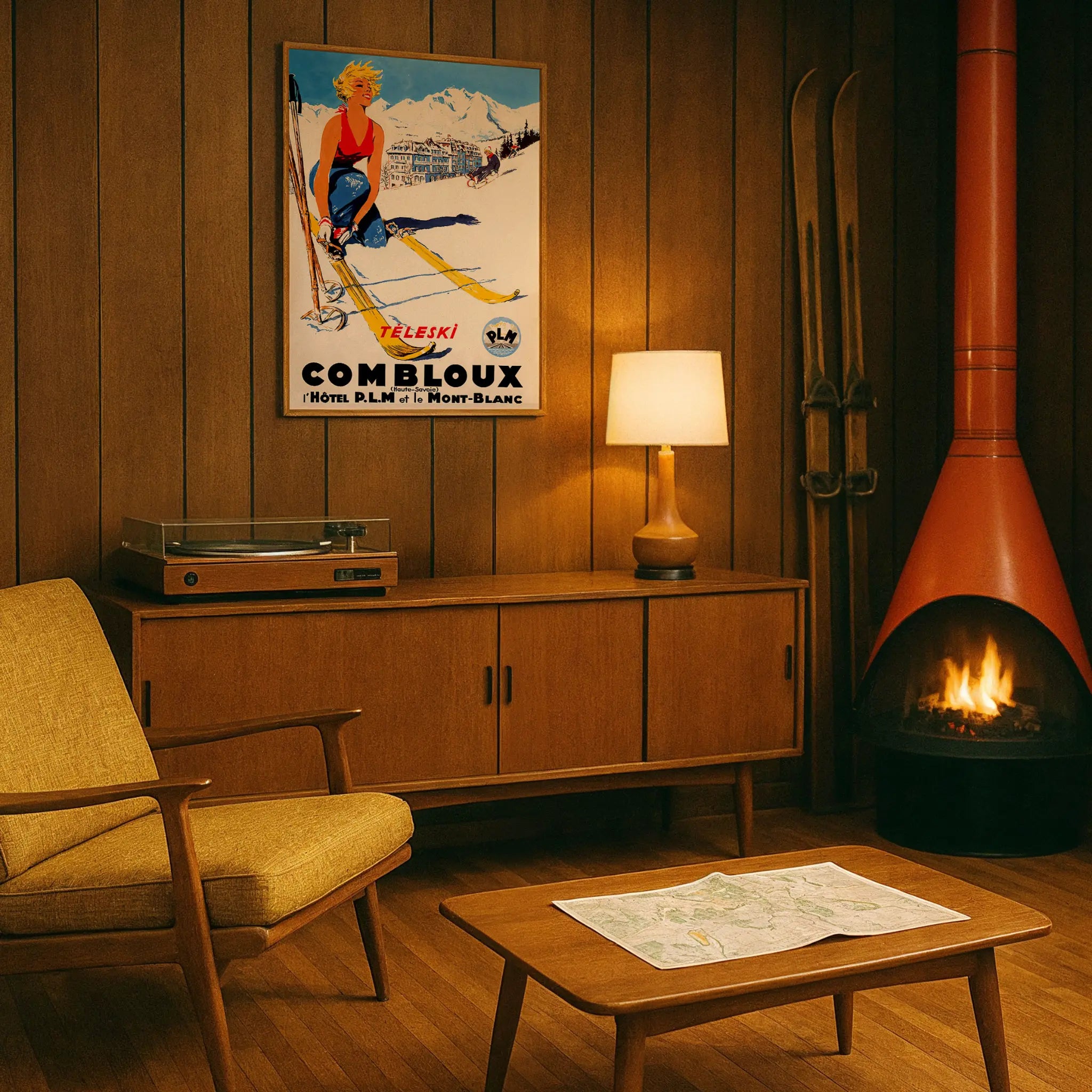 Ski Poster in Retro Mid-Century Den