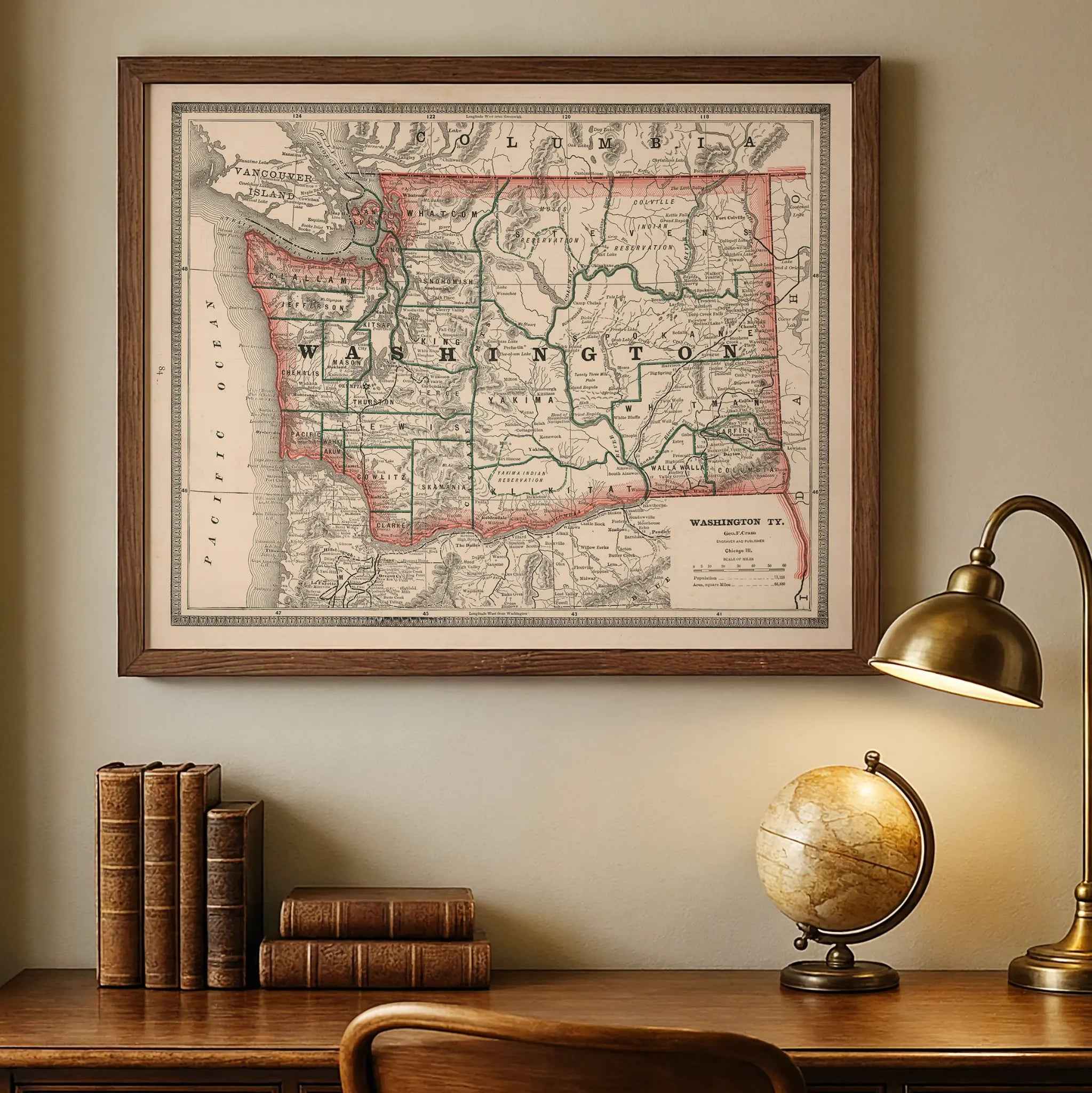 Washington State Map - Vintage 1883 Cram Historical Map of Washington Territory
