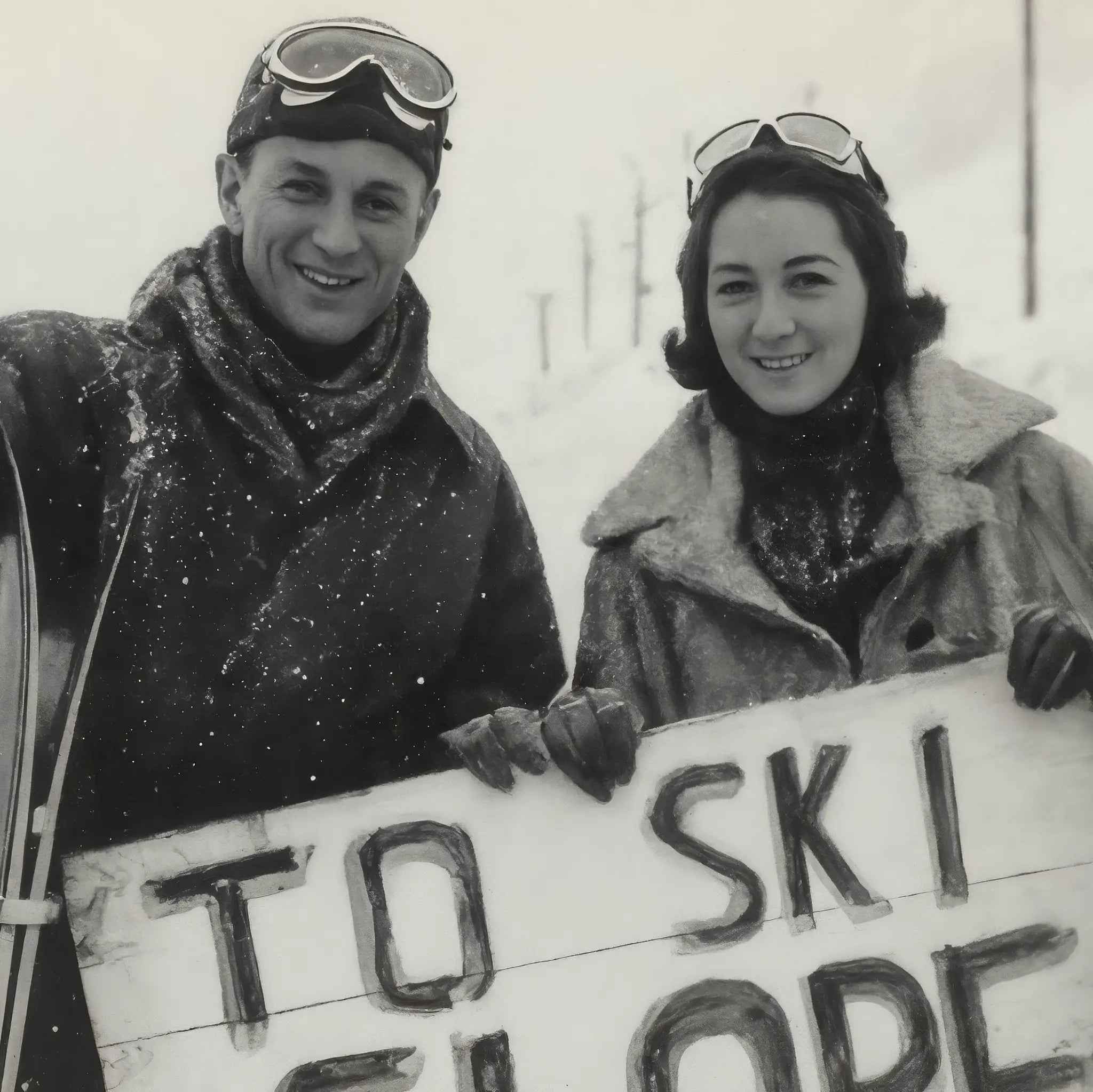 To Ski Slope - Vintage Skiing Couple Photography Artwork
