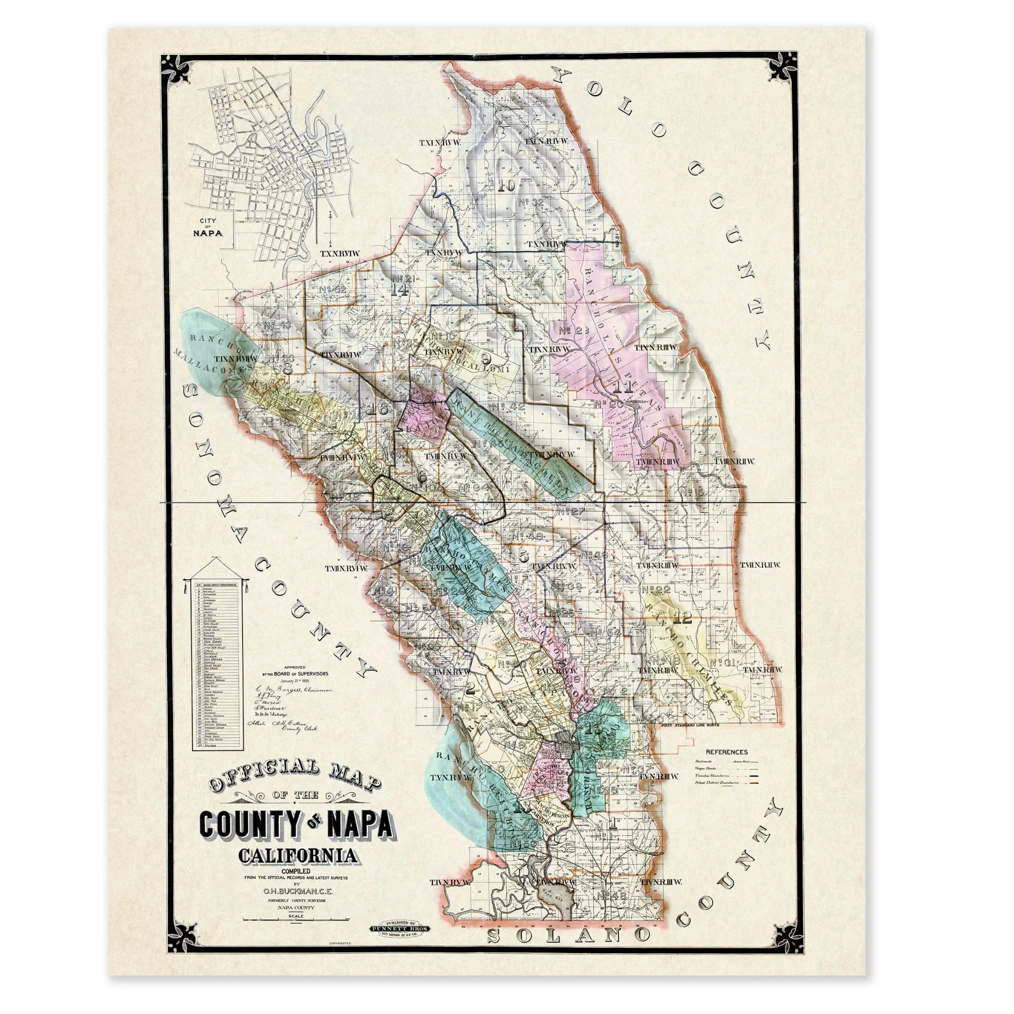 Napa Valley Vintage Map - Authentic 1895 County Map for Collectors - Archive Prints