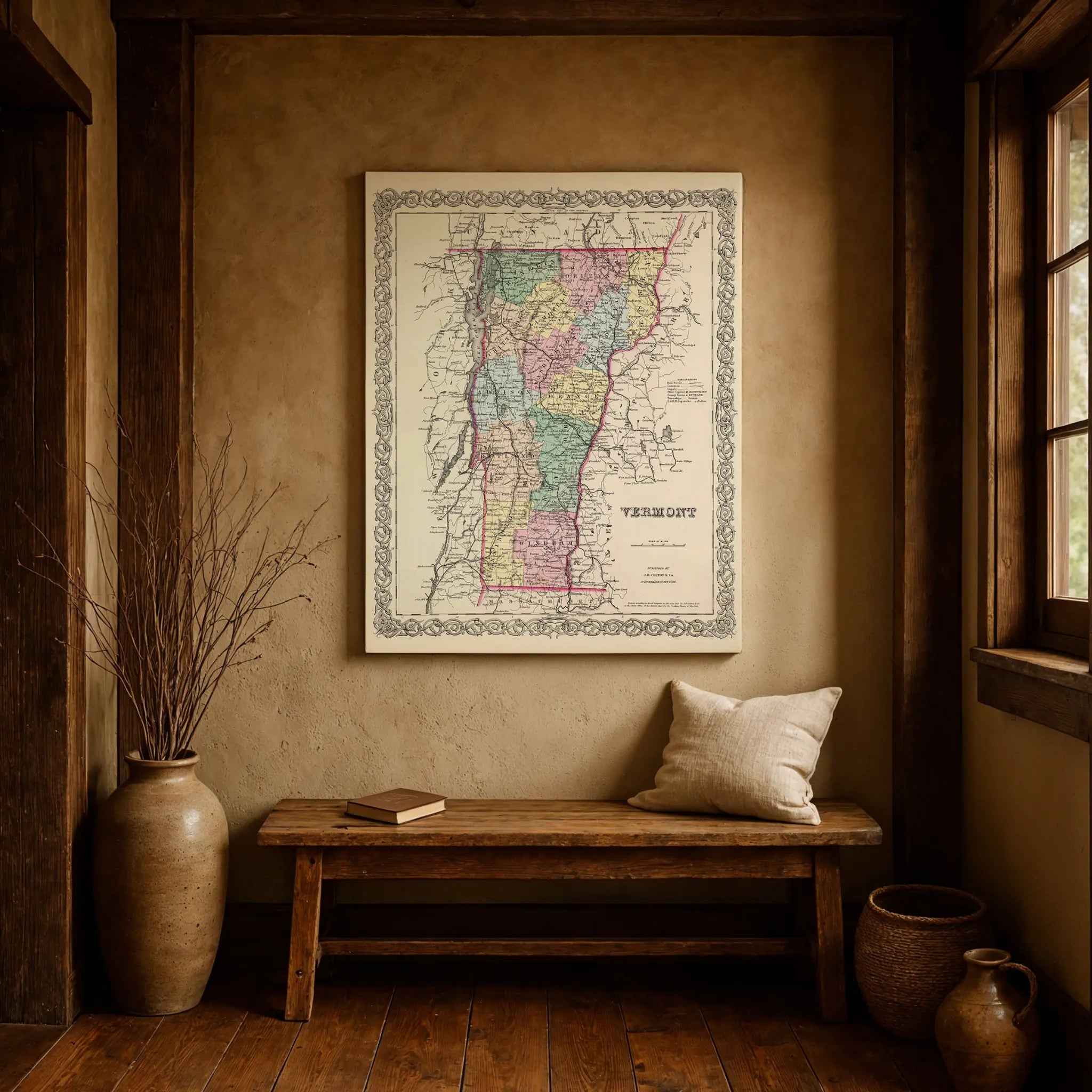Vermont Map - Vintage 1855 Colton Historical Map for Home Decor