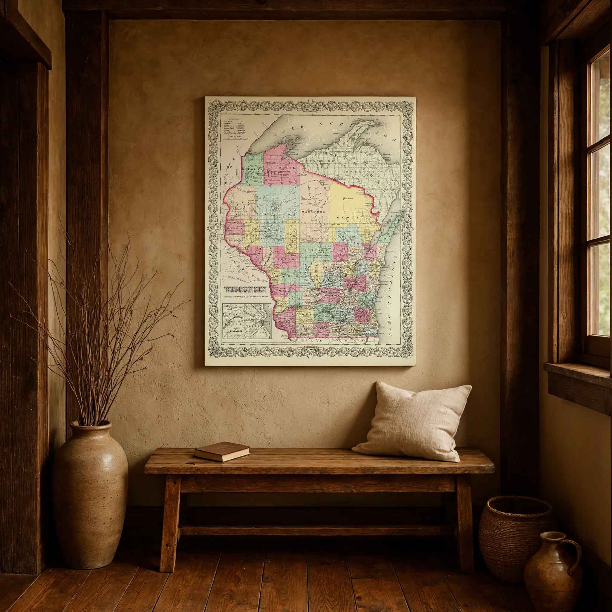 Wisconsin Map - Vintage 1855 Colton Historical Map