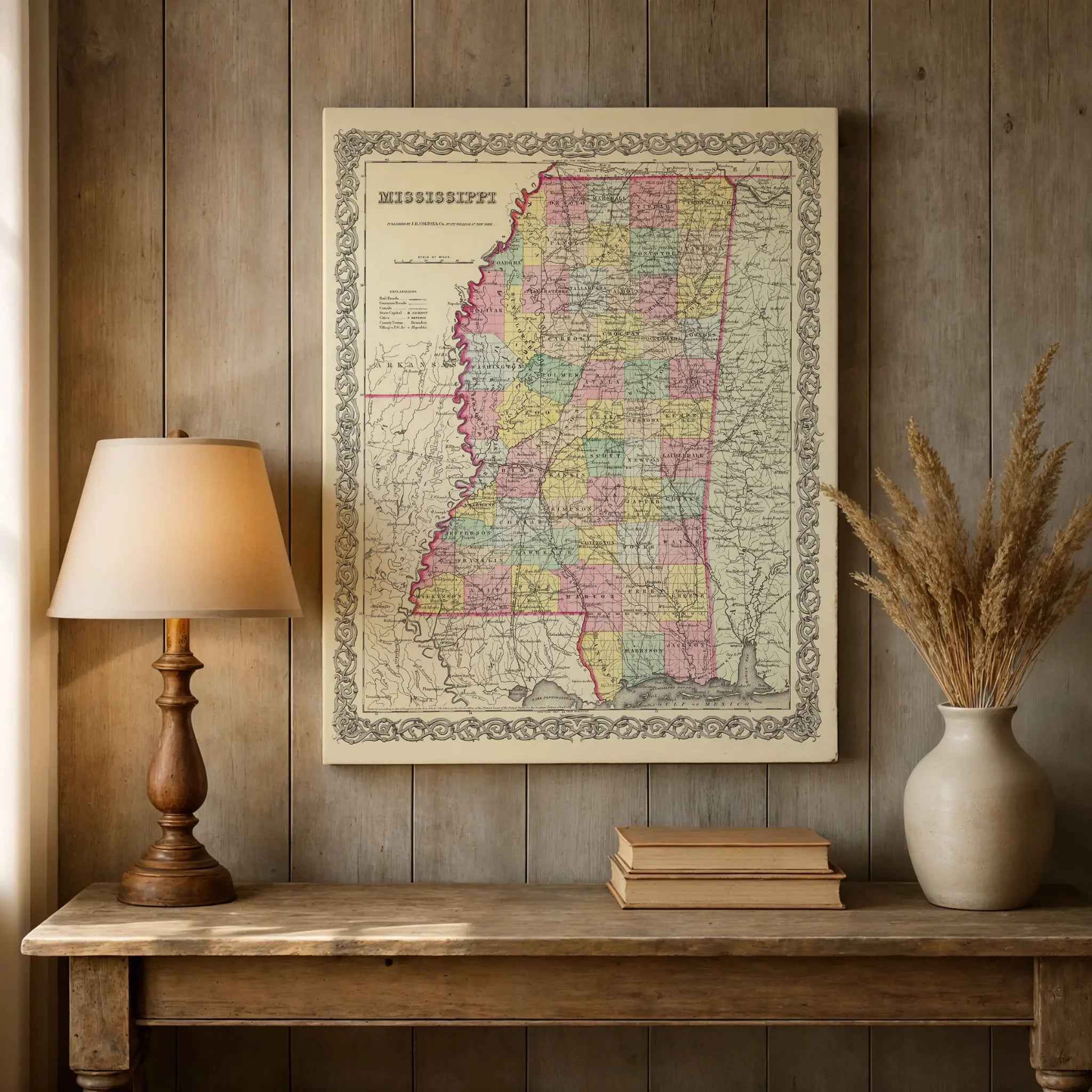 Mississippi Map - Vintage 1856 Colton Historical Art Print